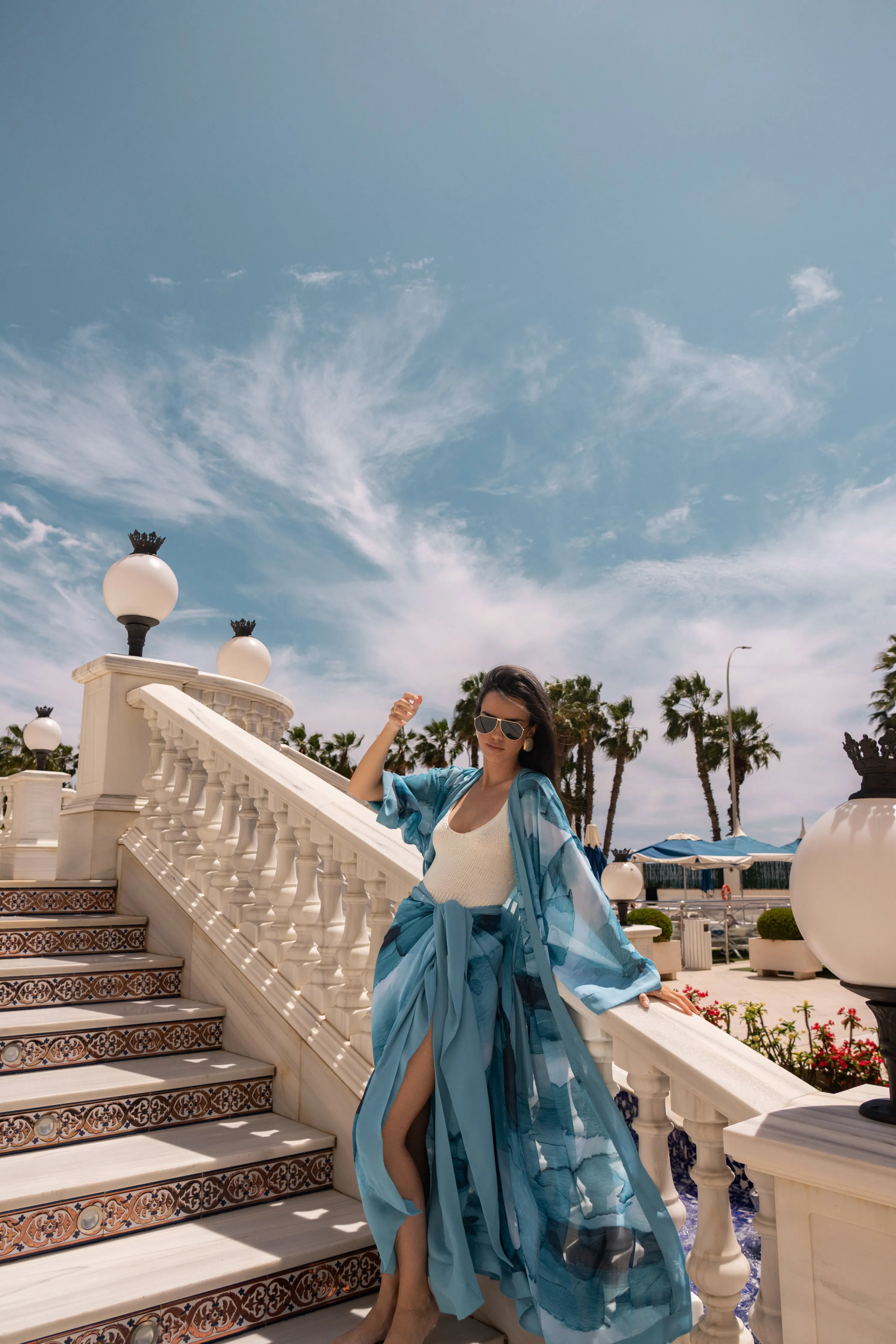 Blue Abstract Marine Print Sarong