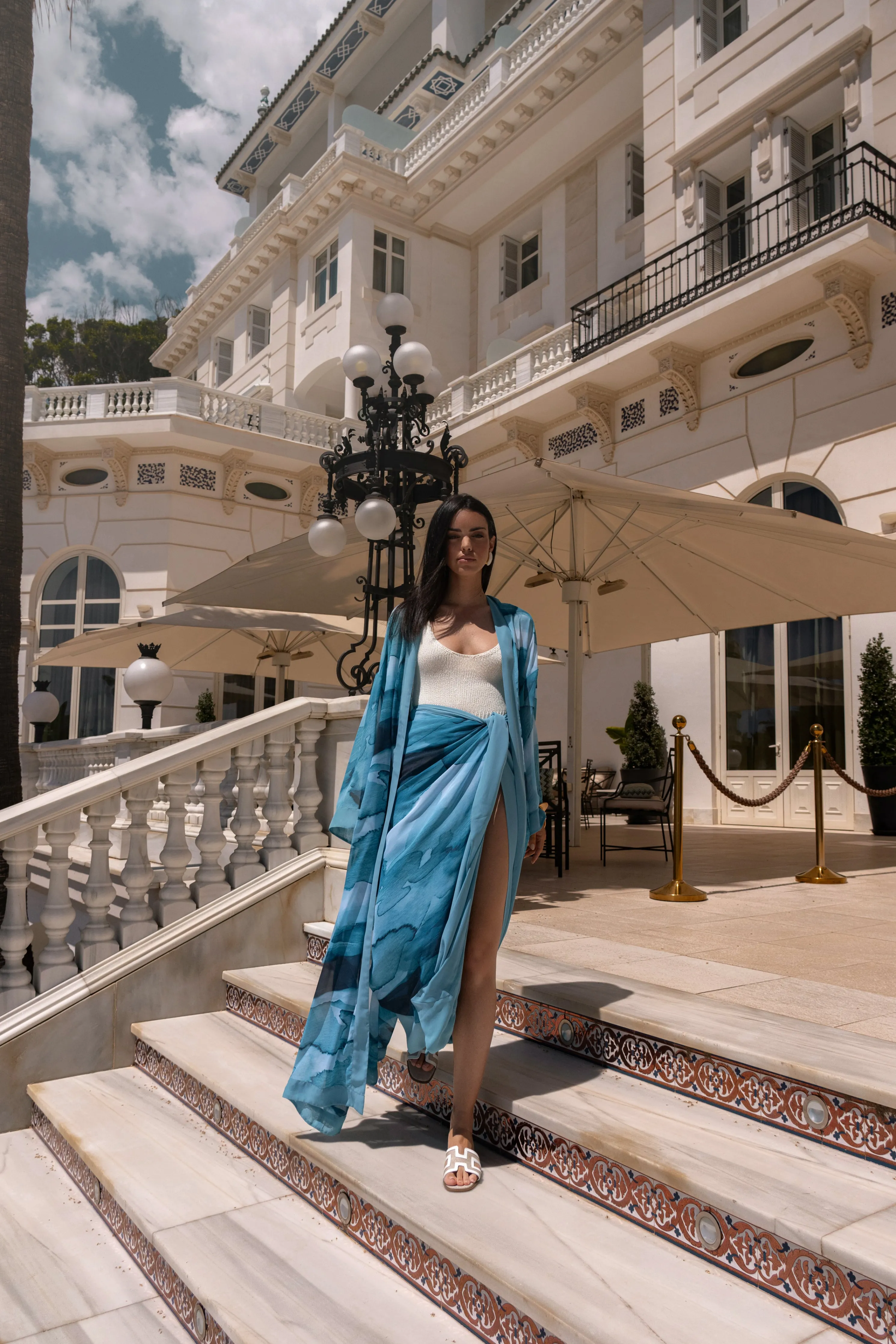 Blue Abstract Marine Print Sarong