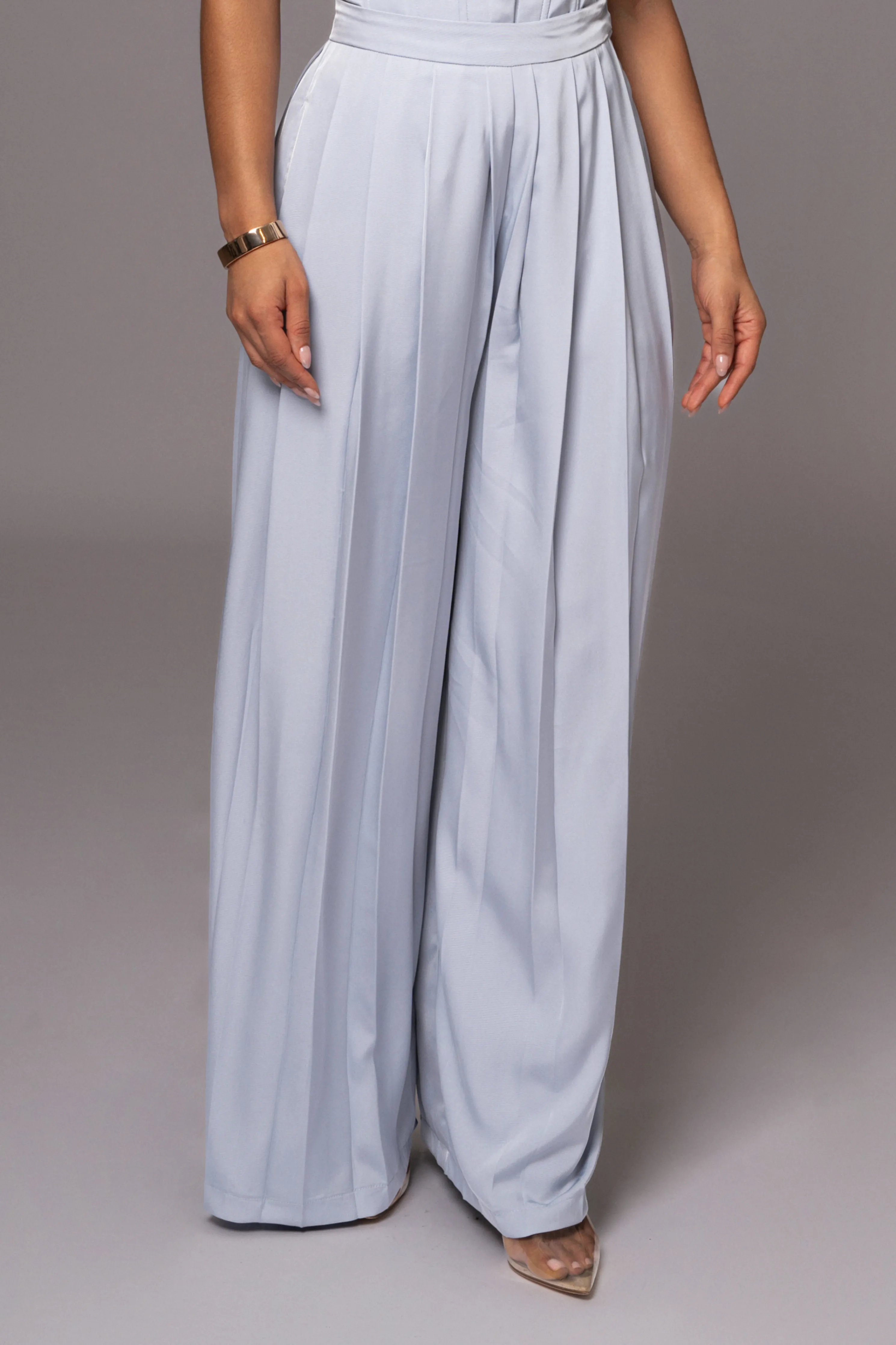 Blue Clara Wide Leg Pleated Trousers