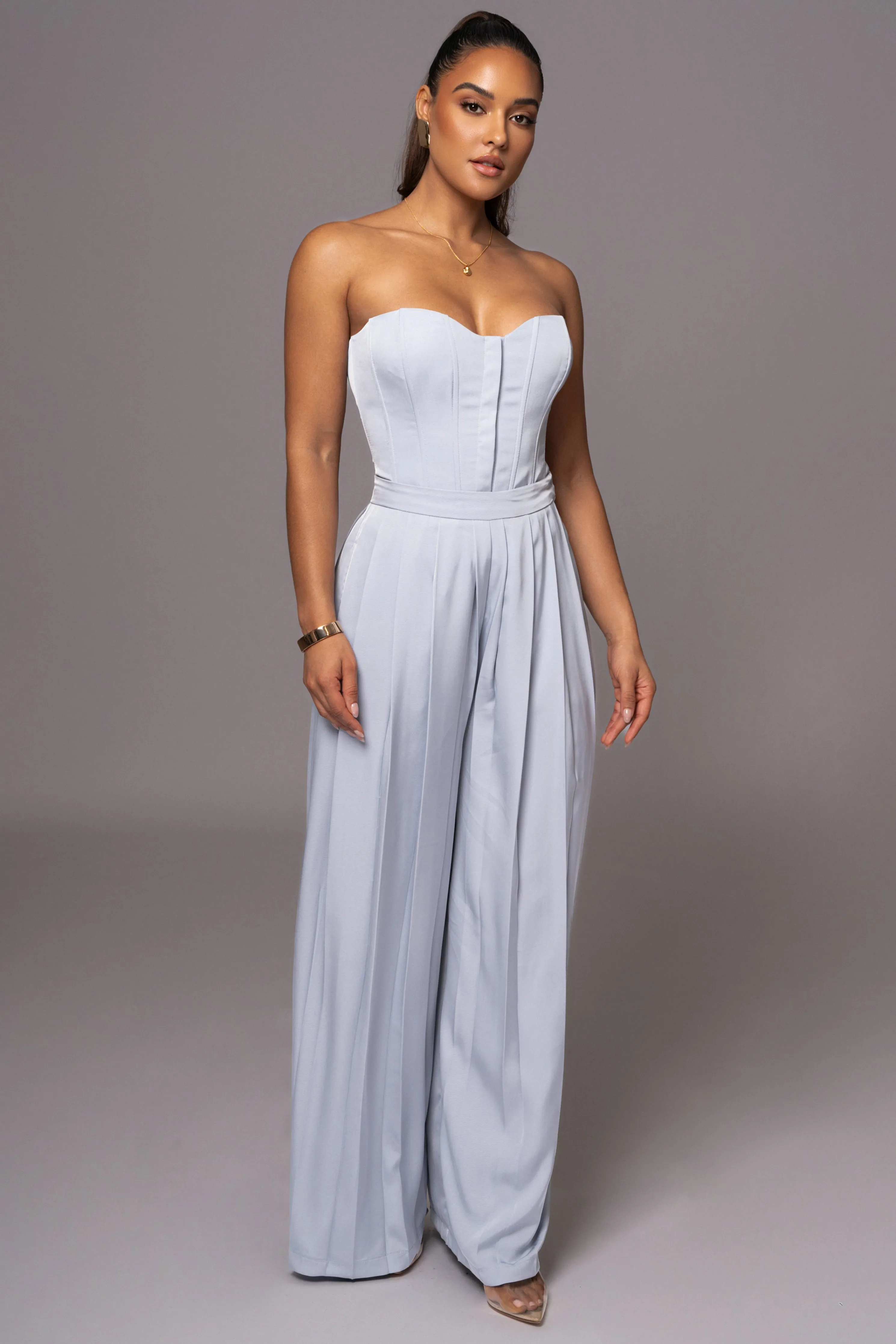 Blue Clara Wide Leg Pleated Trousers