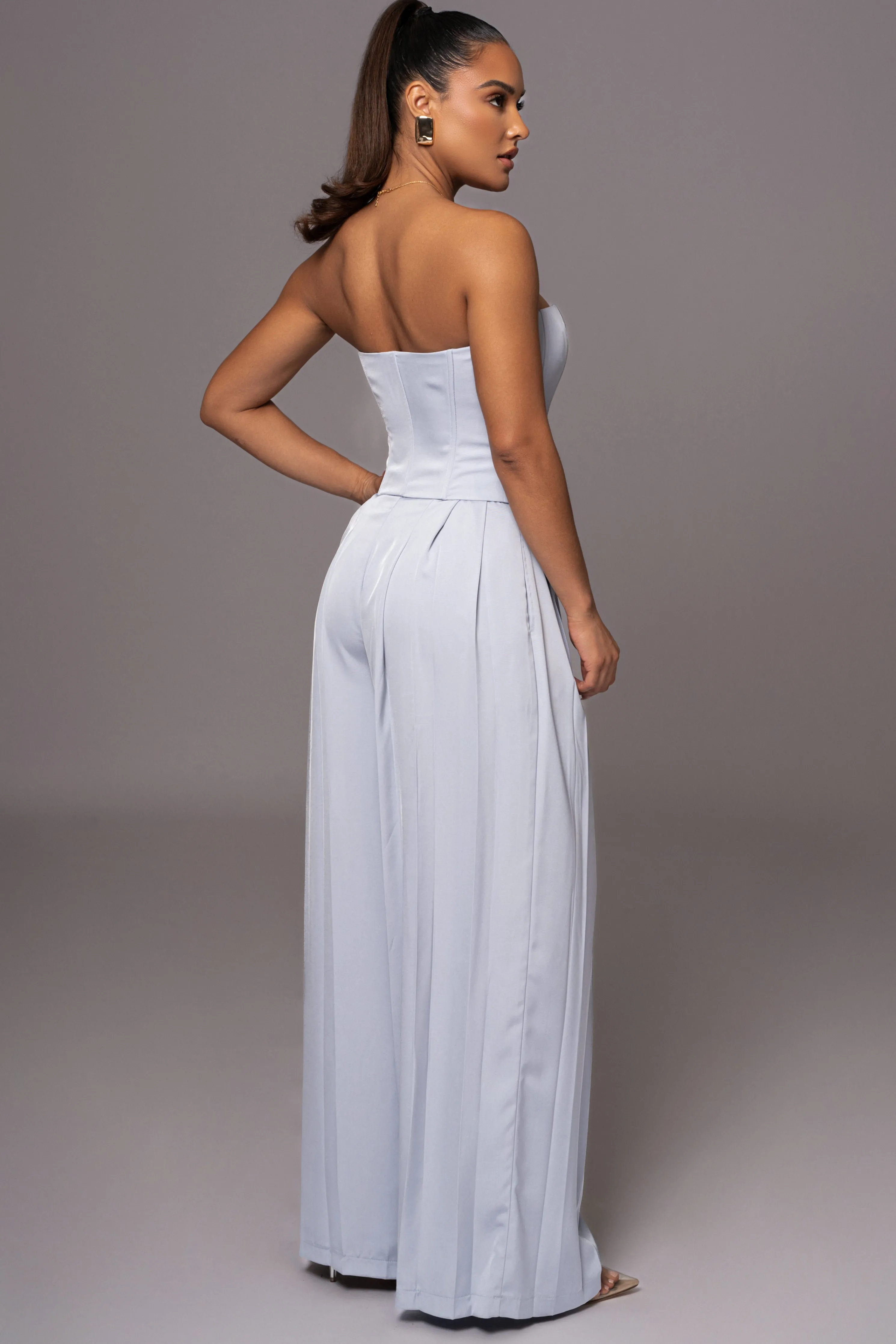 Blue Clara Wide Leg Pleated Trousers