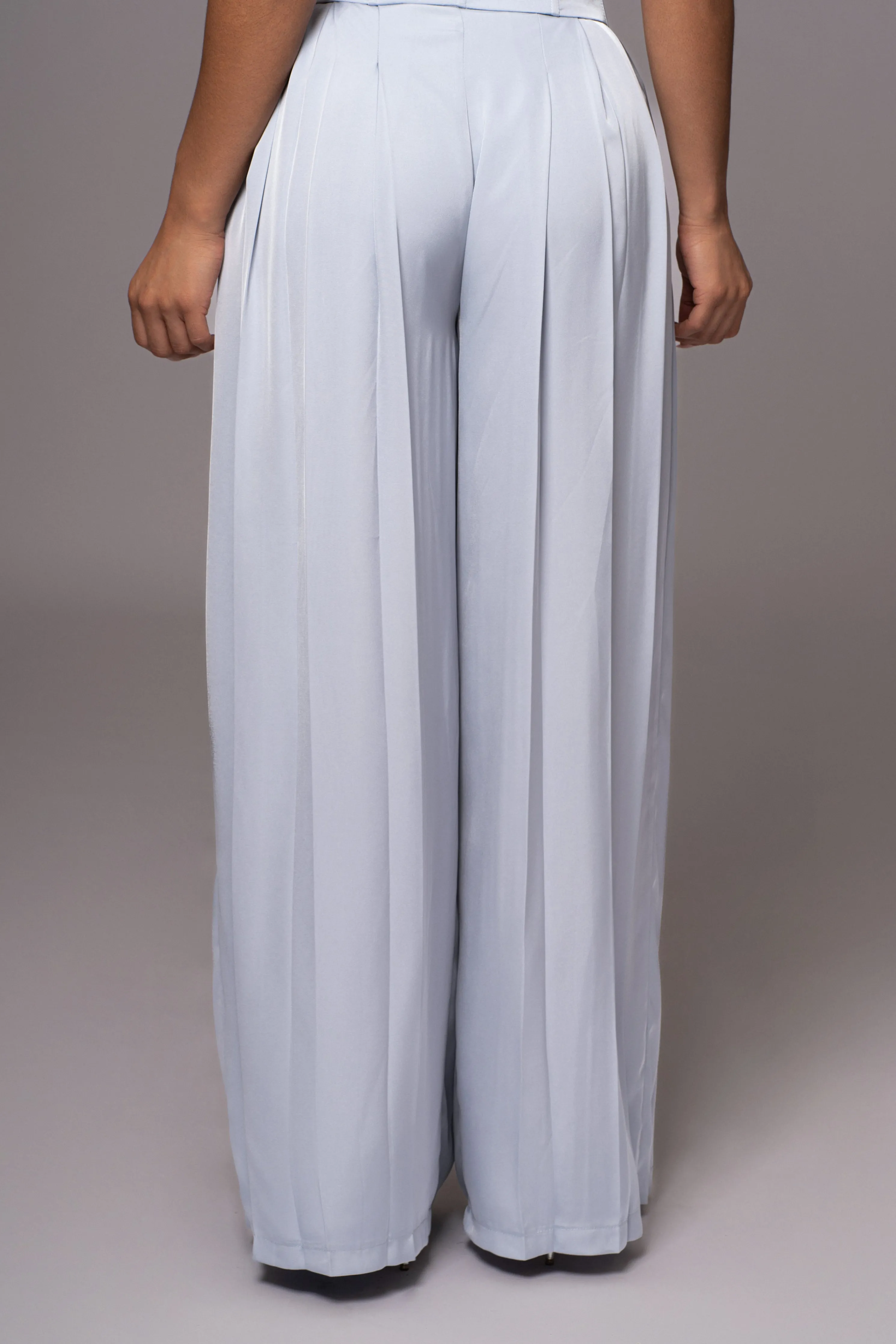 Blue Clara Wide Leg Pleated Trousers