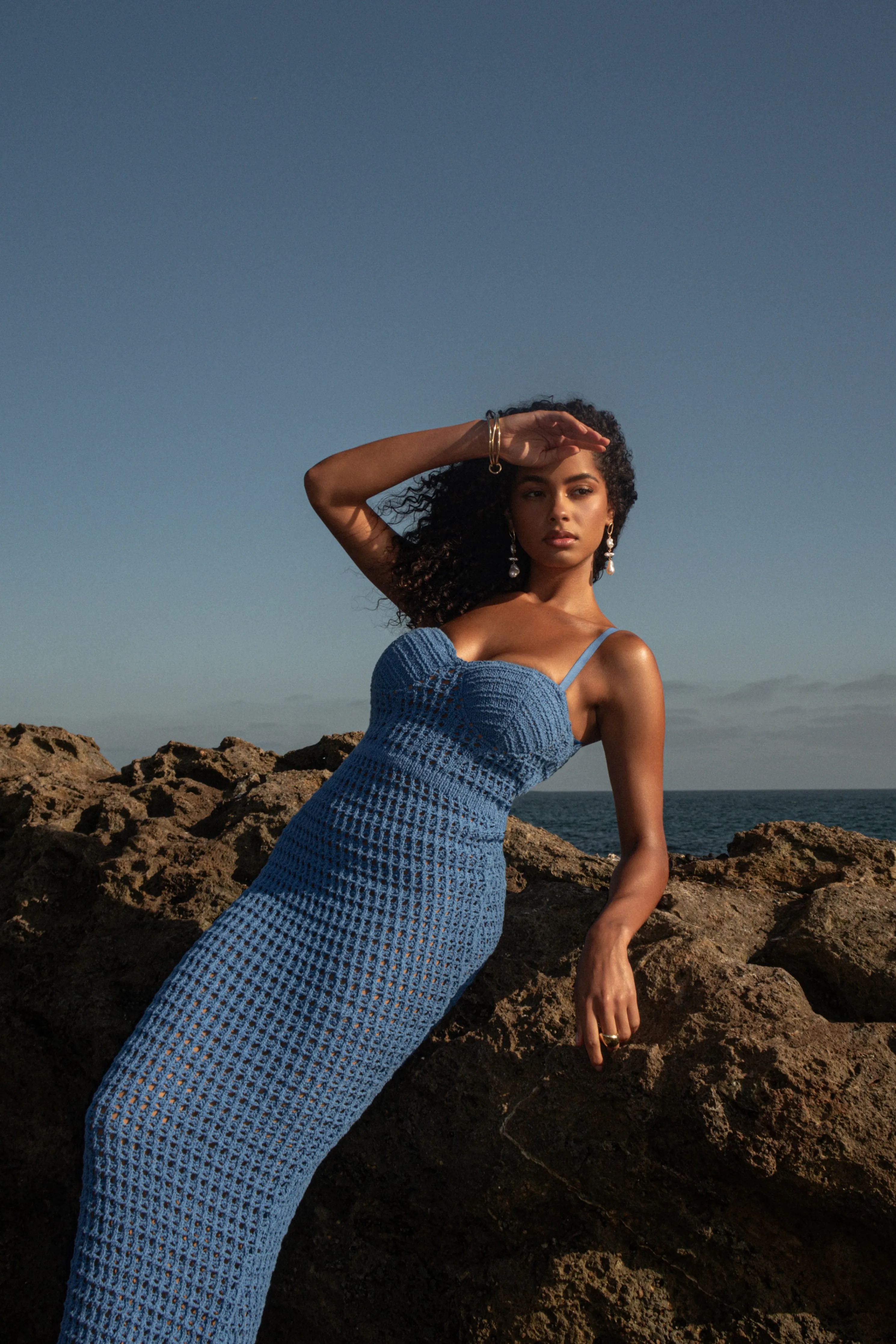 Blue Deep Sea Crochet Maxi Dress