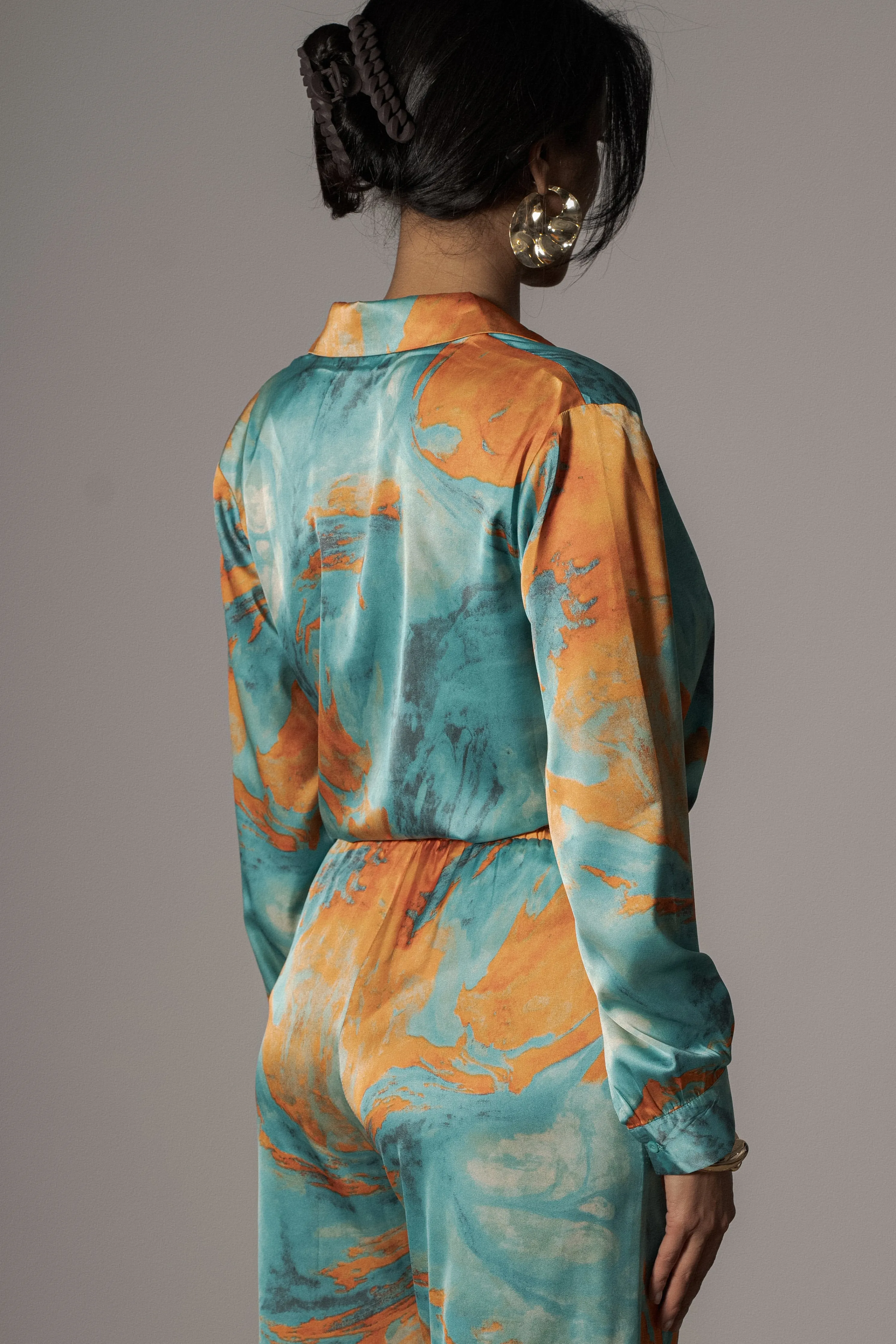 Blue Hidden Gems Satin Pant Set