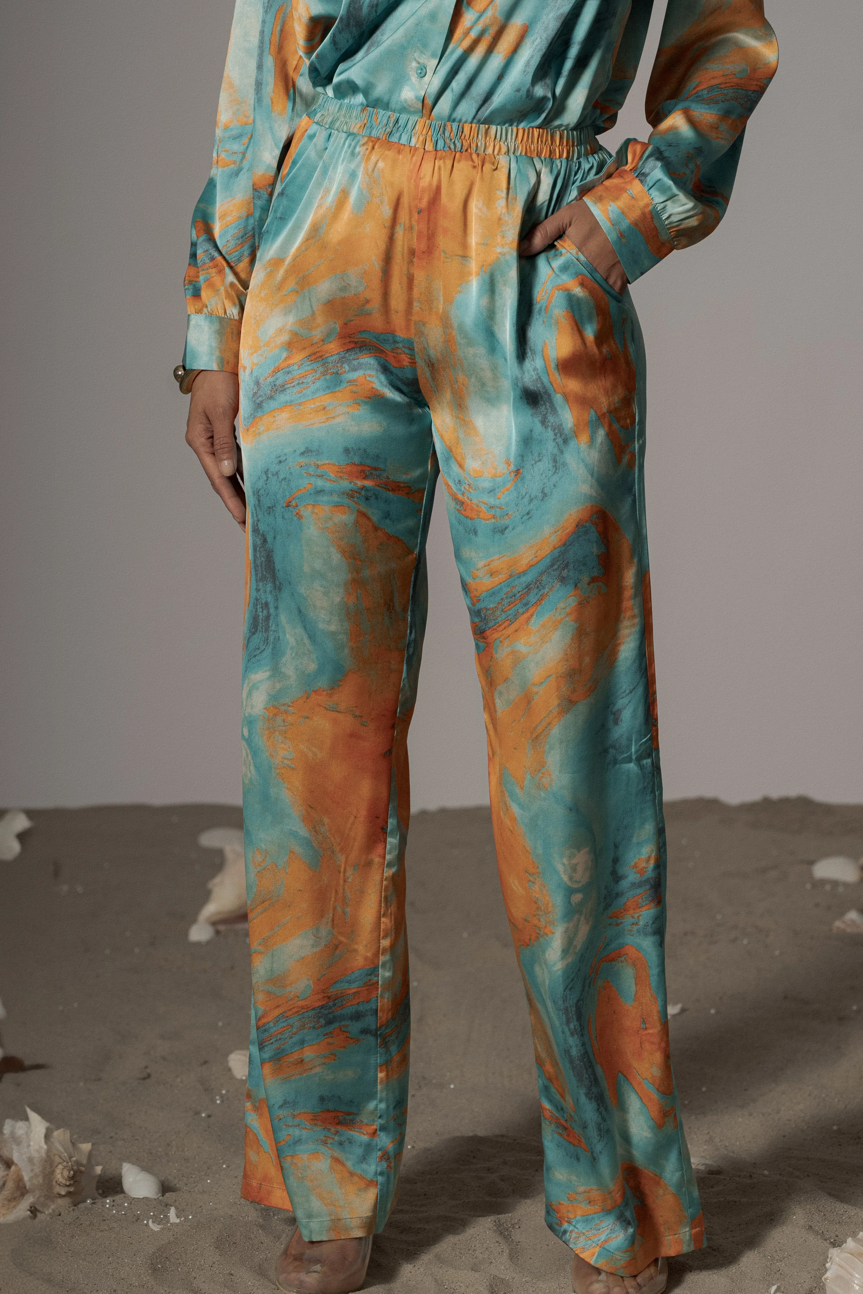 Blue Hidden Gems Satin Pant Set
