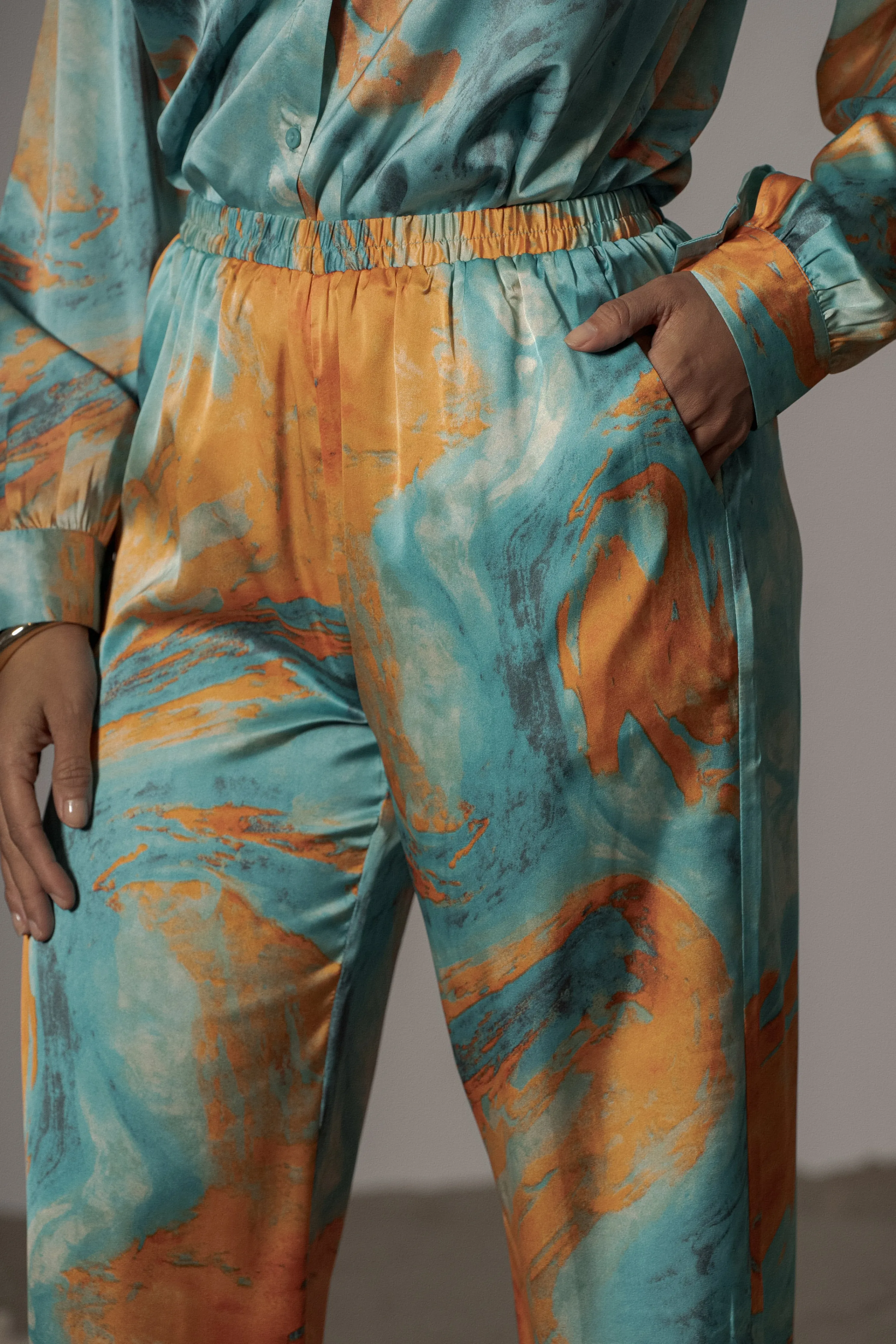 Blue Hidden Gems Satin Pant Set