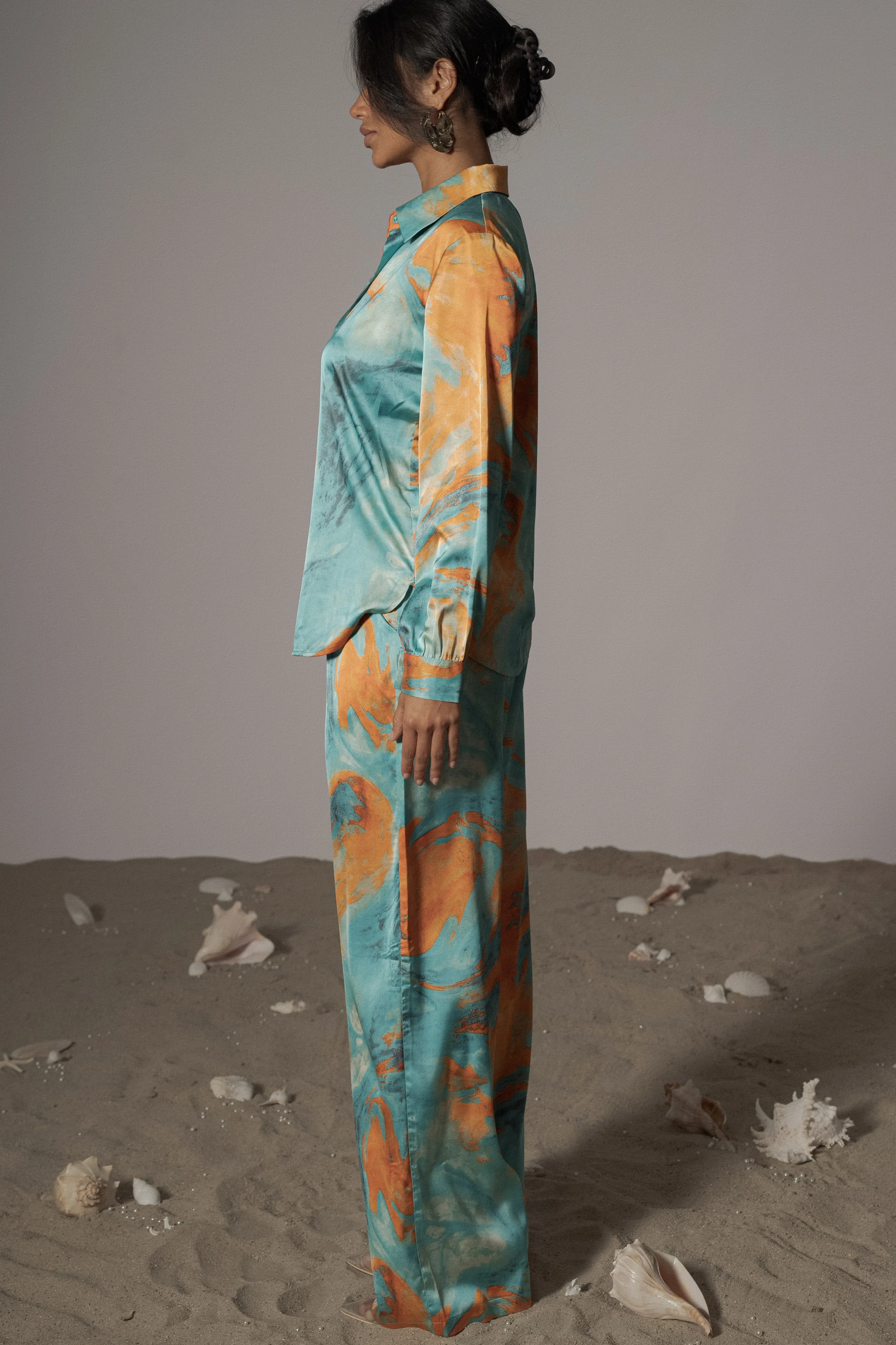 Blue Hidden Gems Satin Pant Set