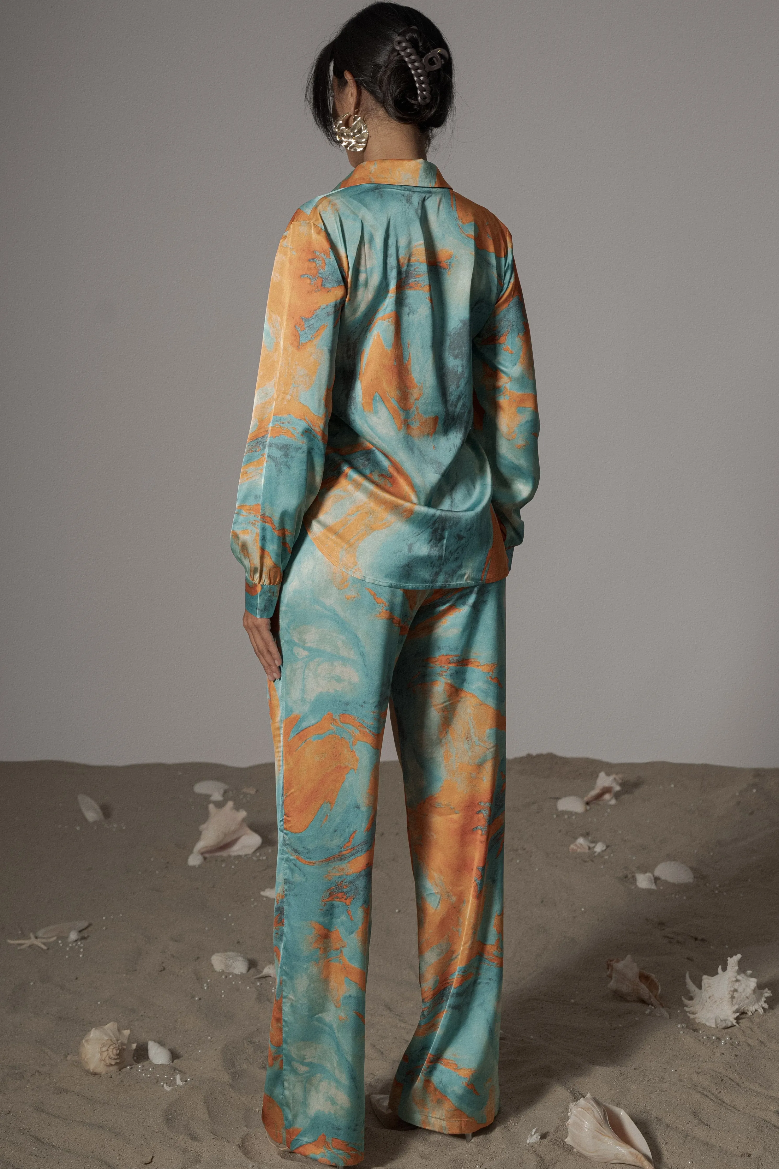 Blue Hidden Gems Satin Pant Set