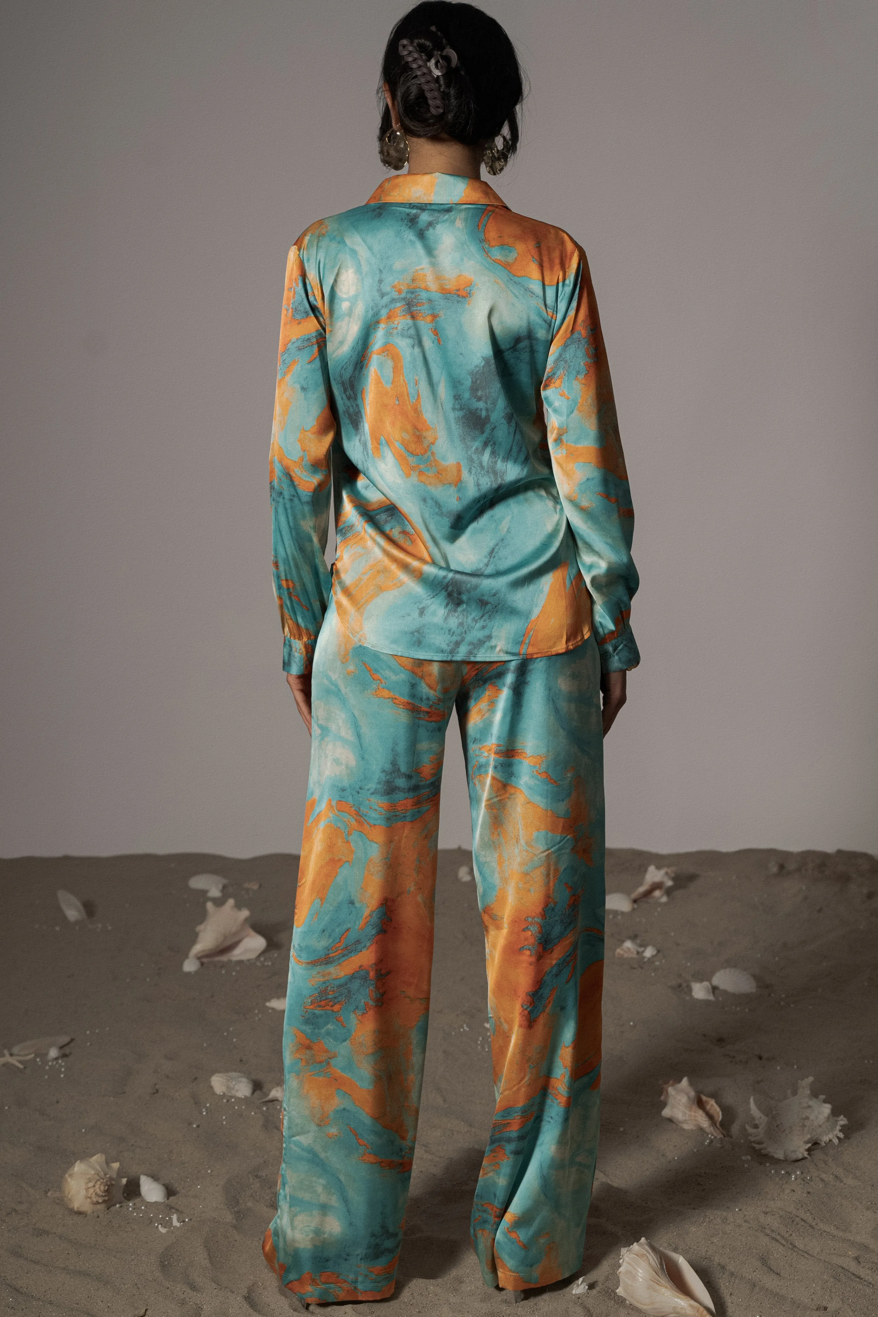 Blue Hidden Gems Satin Pant Set