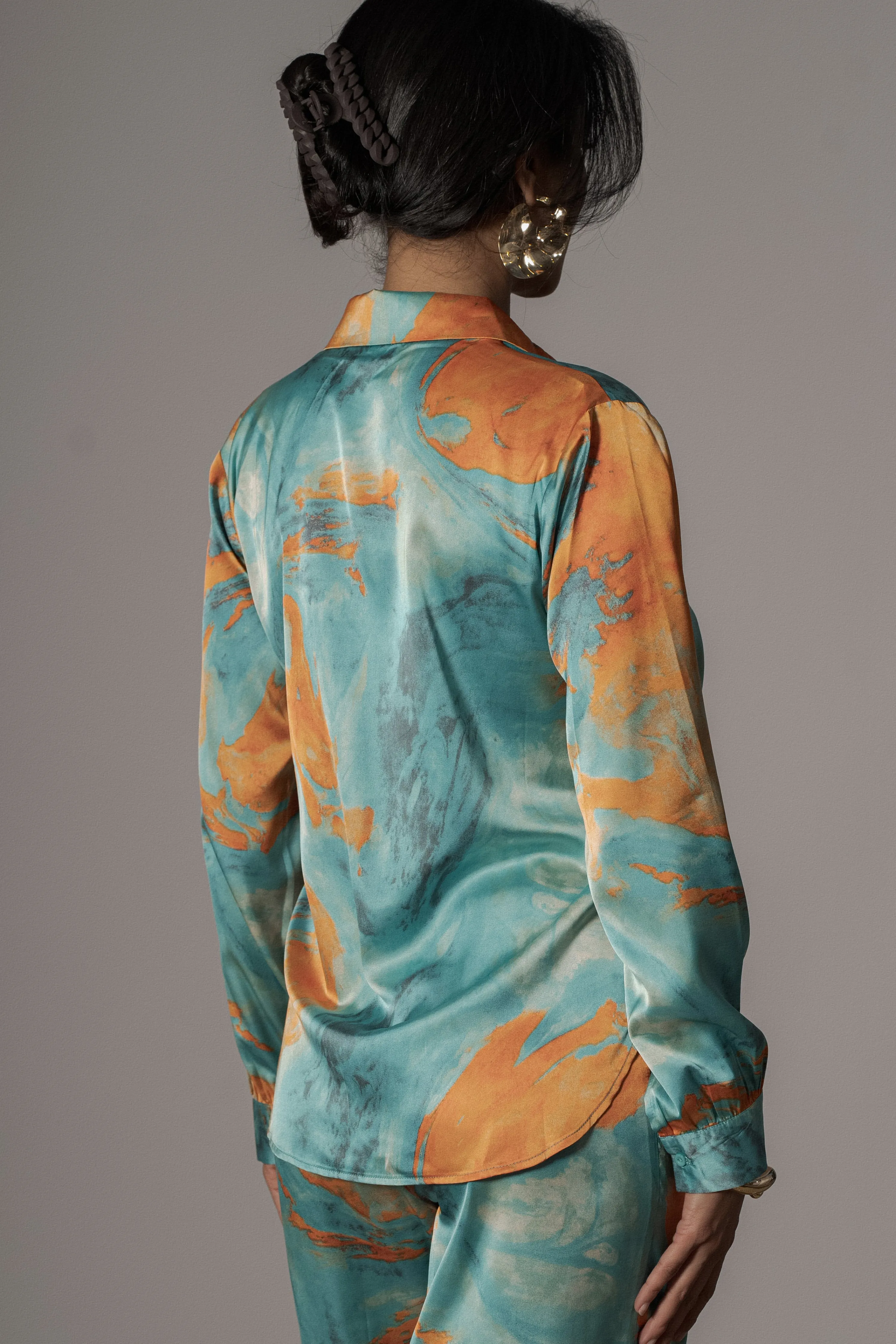 Blue Hidden Gems Satin Pant Set