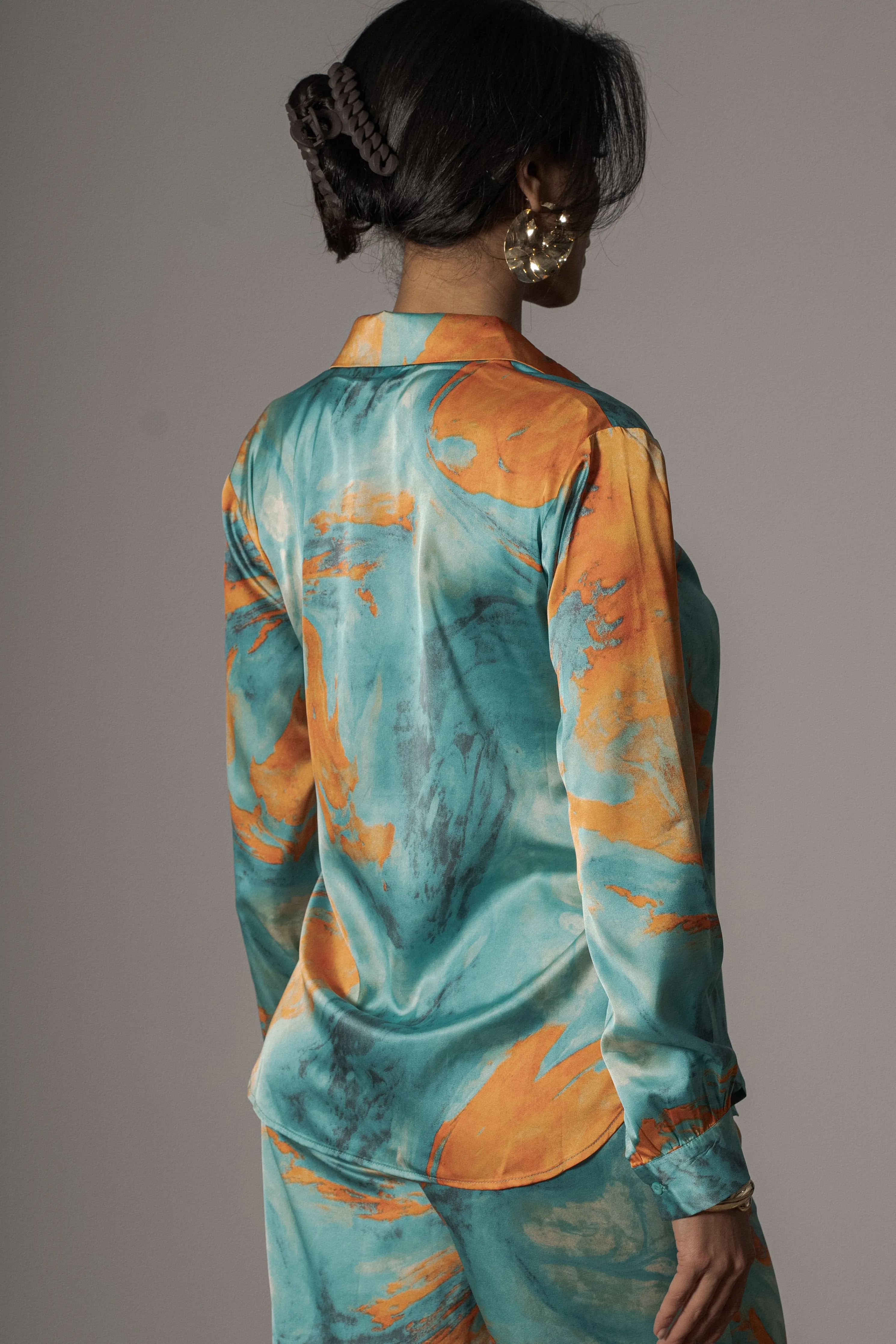 Blue Hidden Gems Satin Pant Set