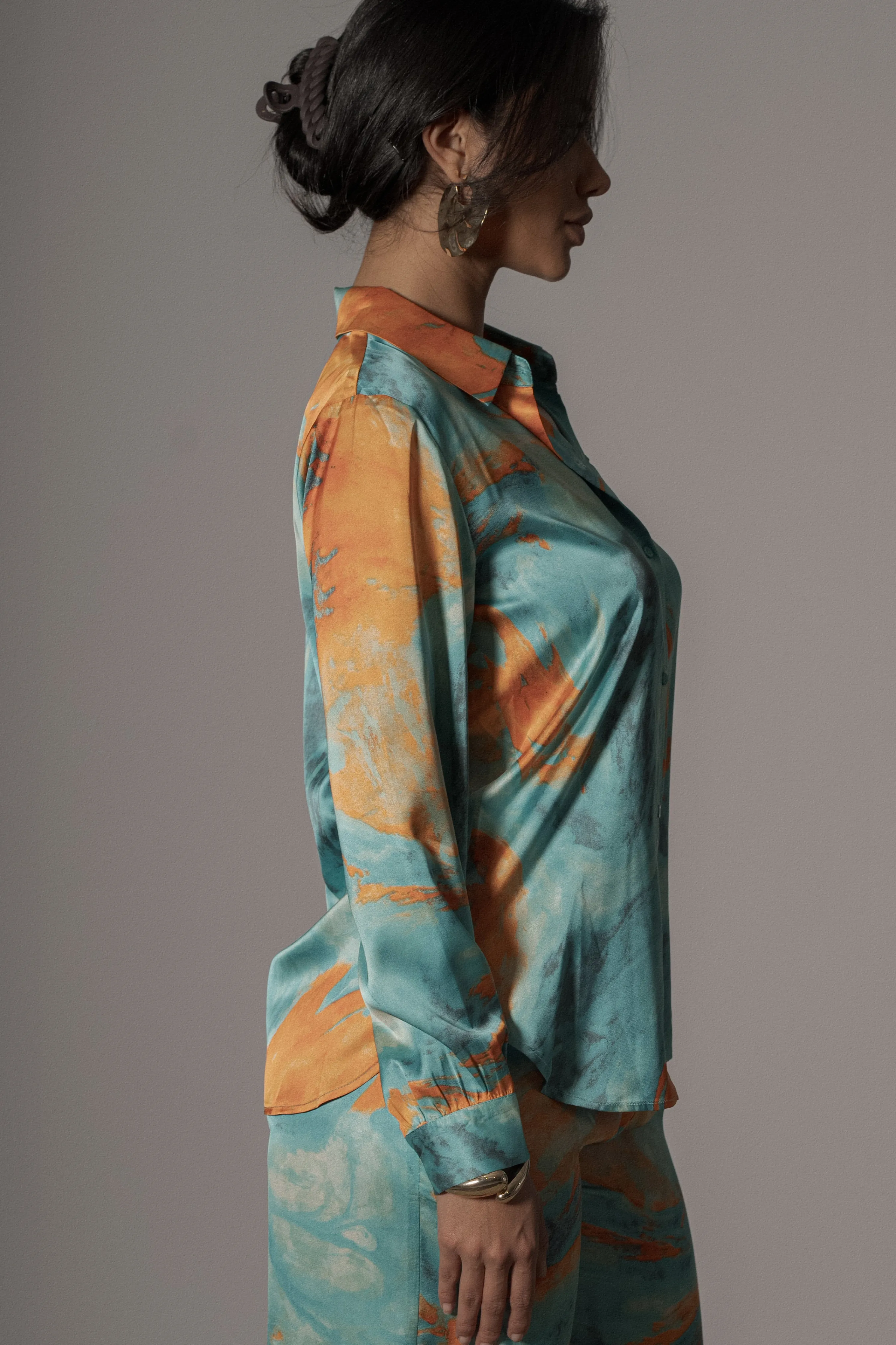 Blue Hidden Gems Satin Pant Set