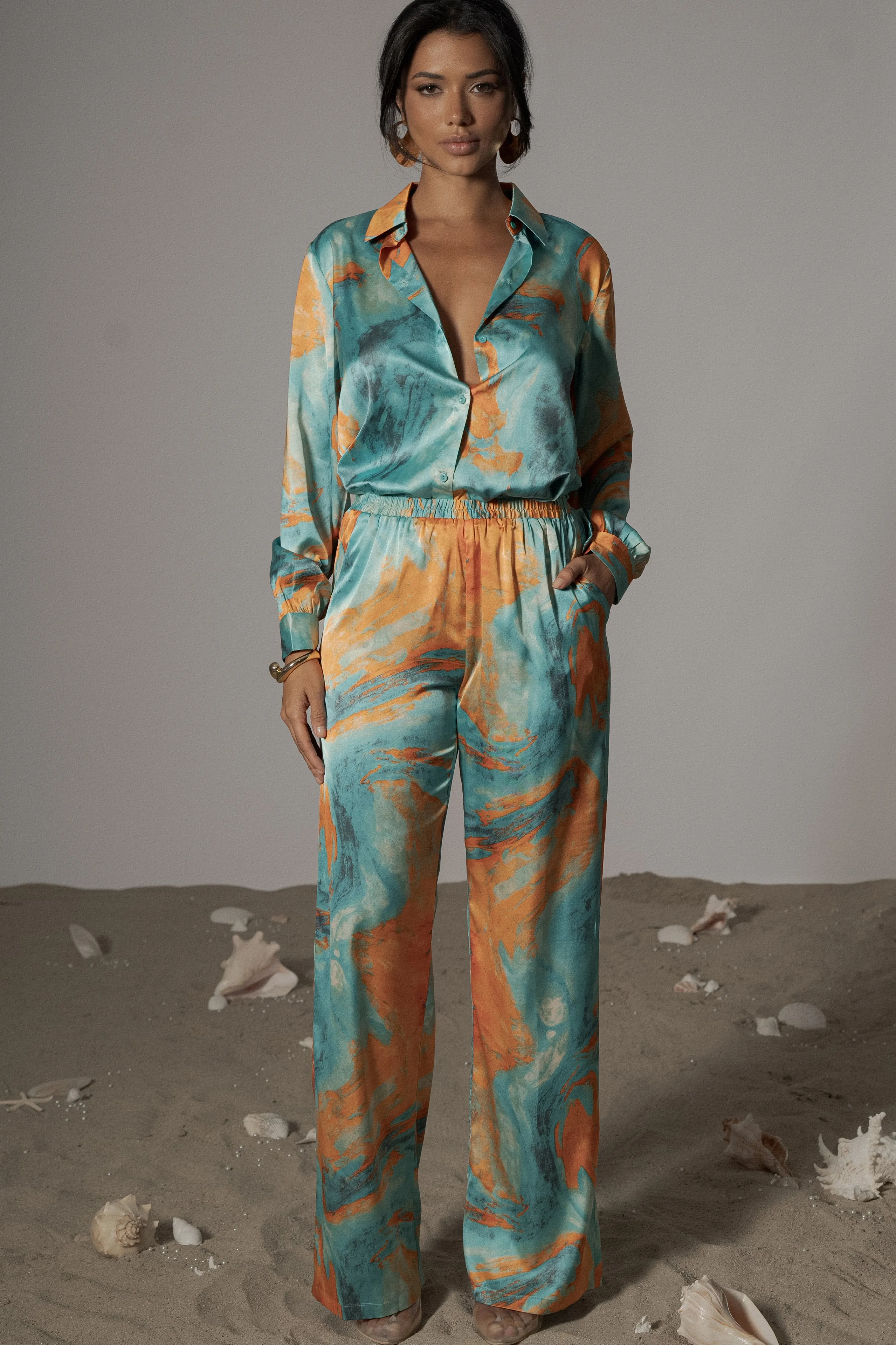 Blue Hidden Gems Satin Pant Set