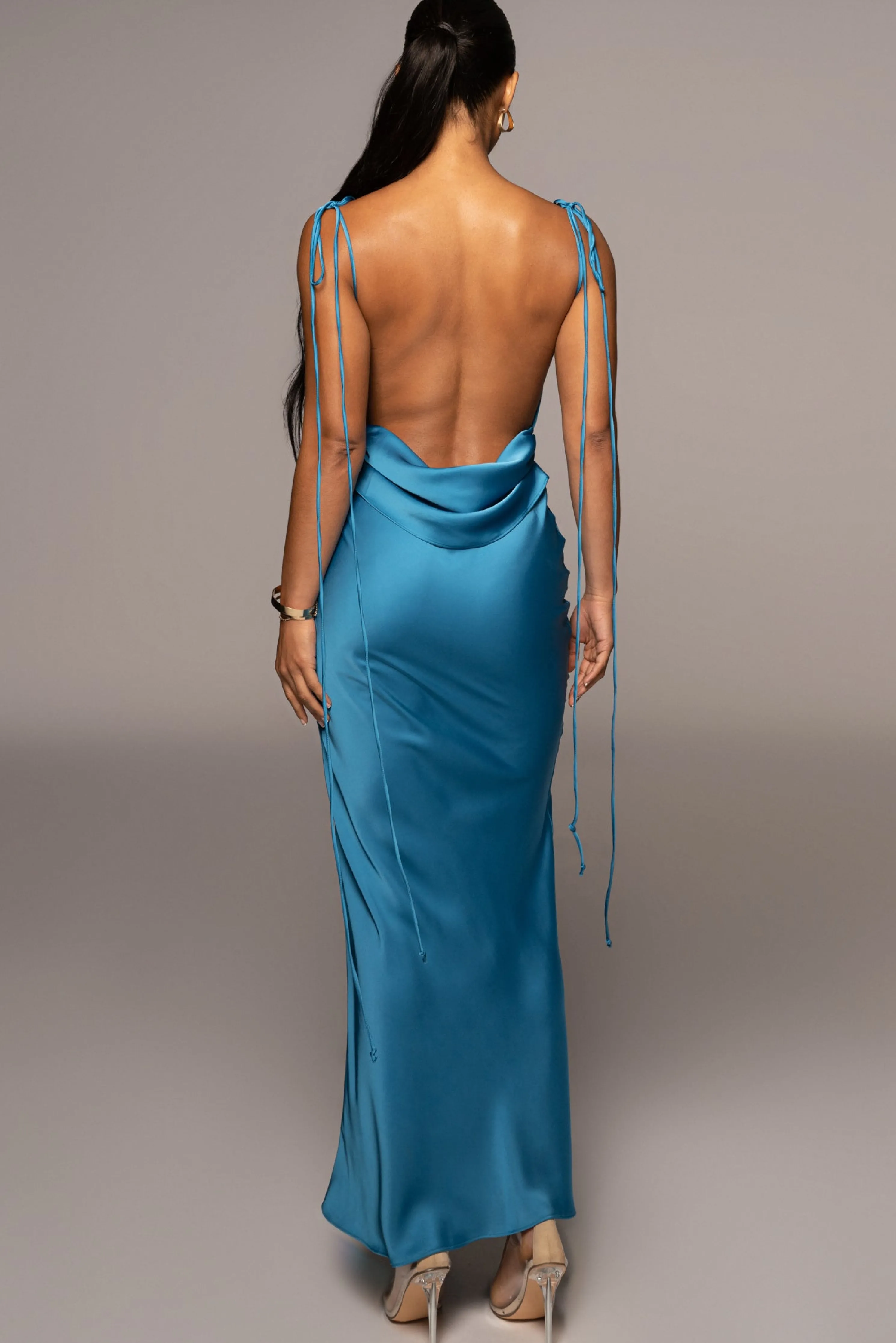 Blue Irresistible Satin Maxi Dress