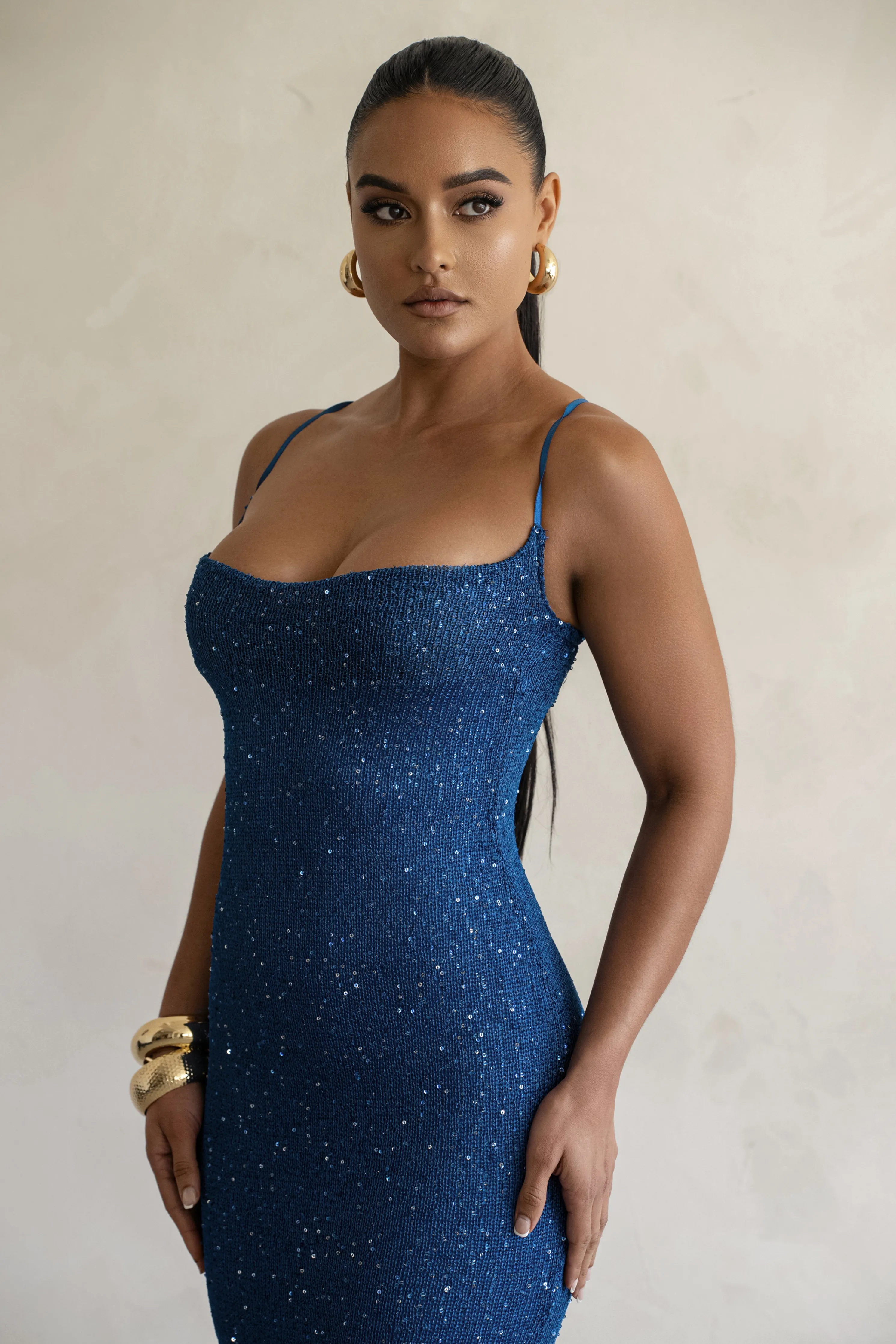 Blue Noemie Sequin Maxi Dress