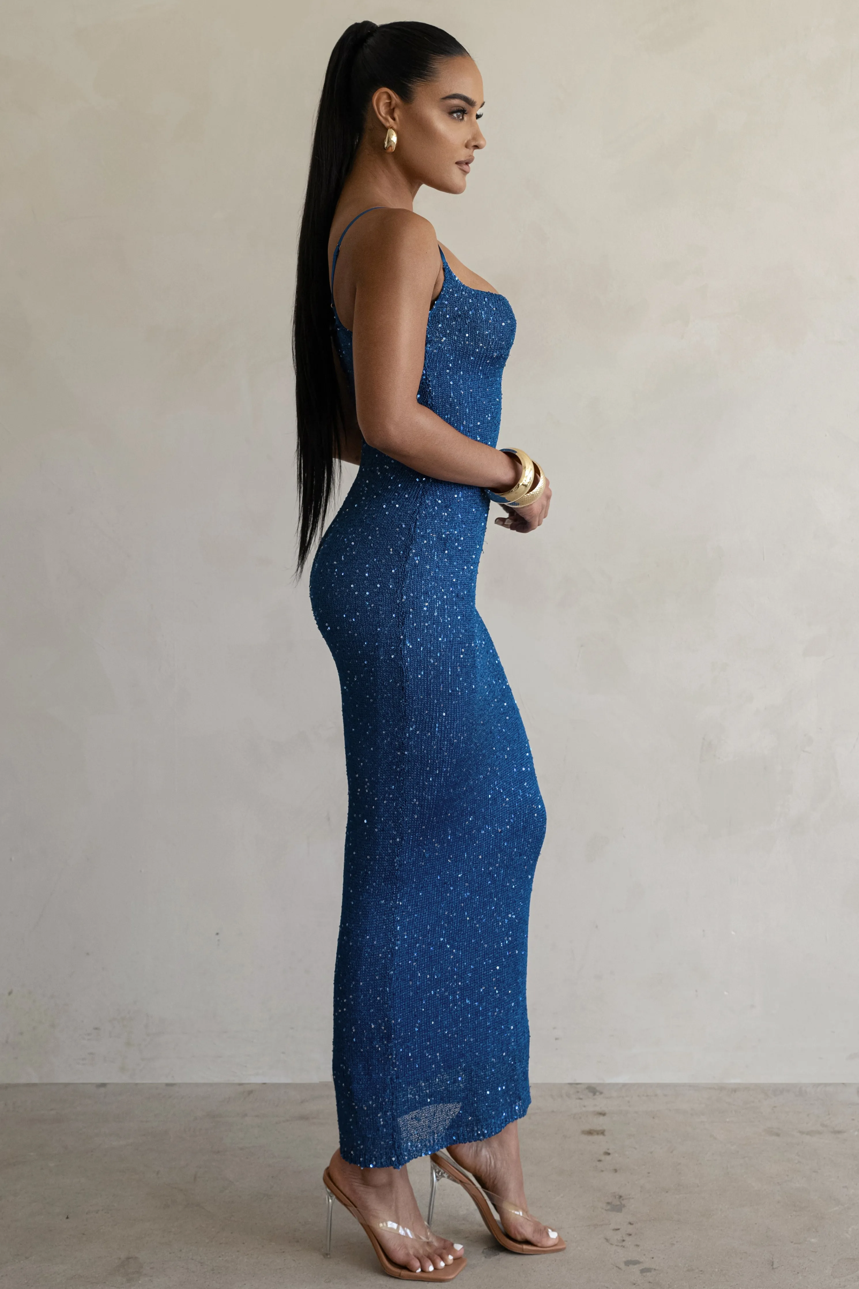 Blue Noemie Sequin Maxi Dress