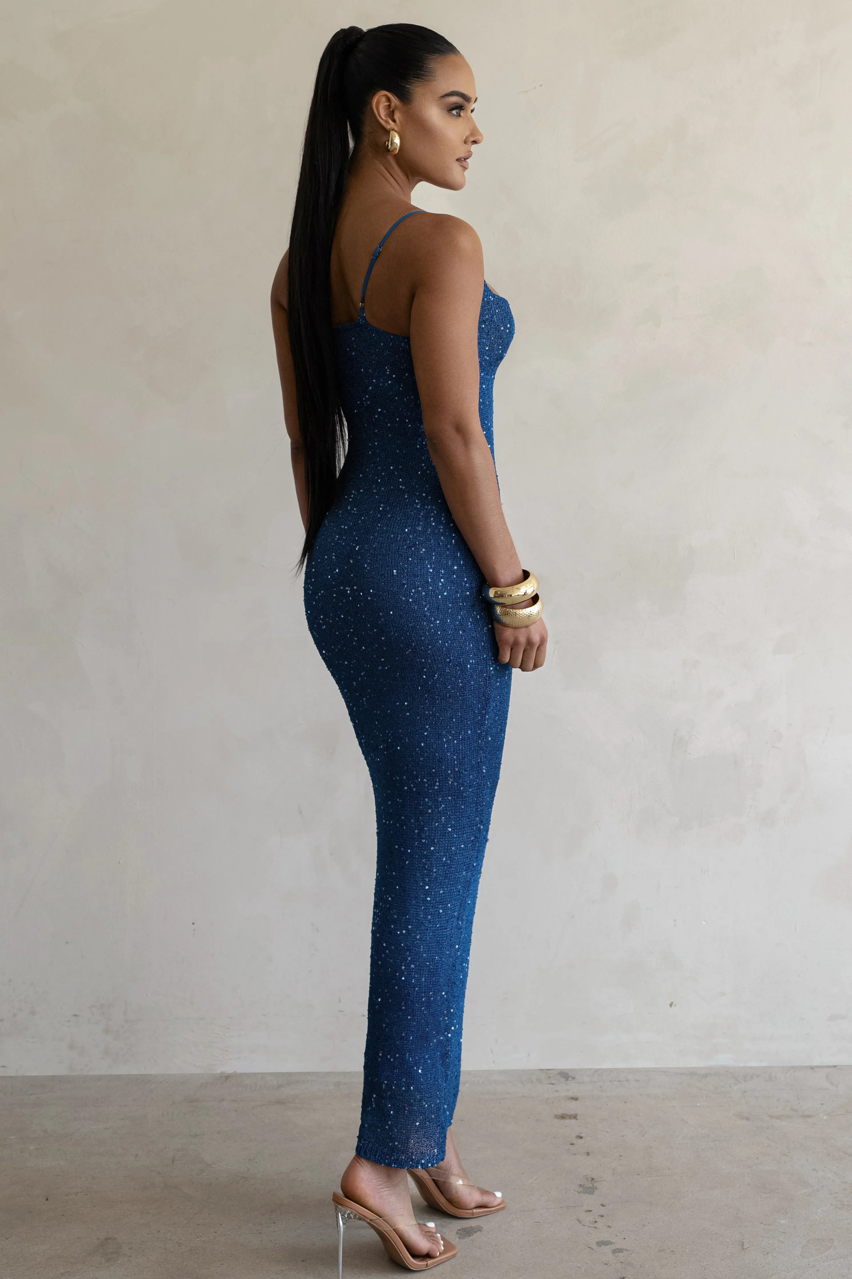 Blue Noemie Sequin Maxi Dress