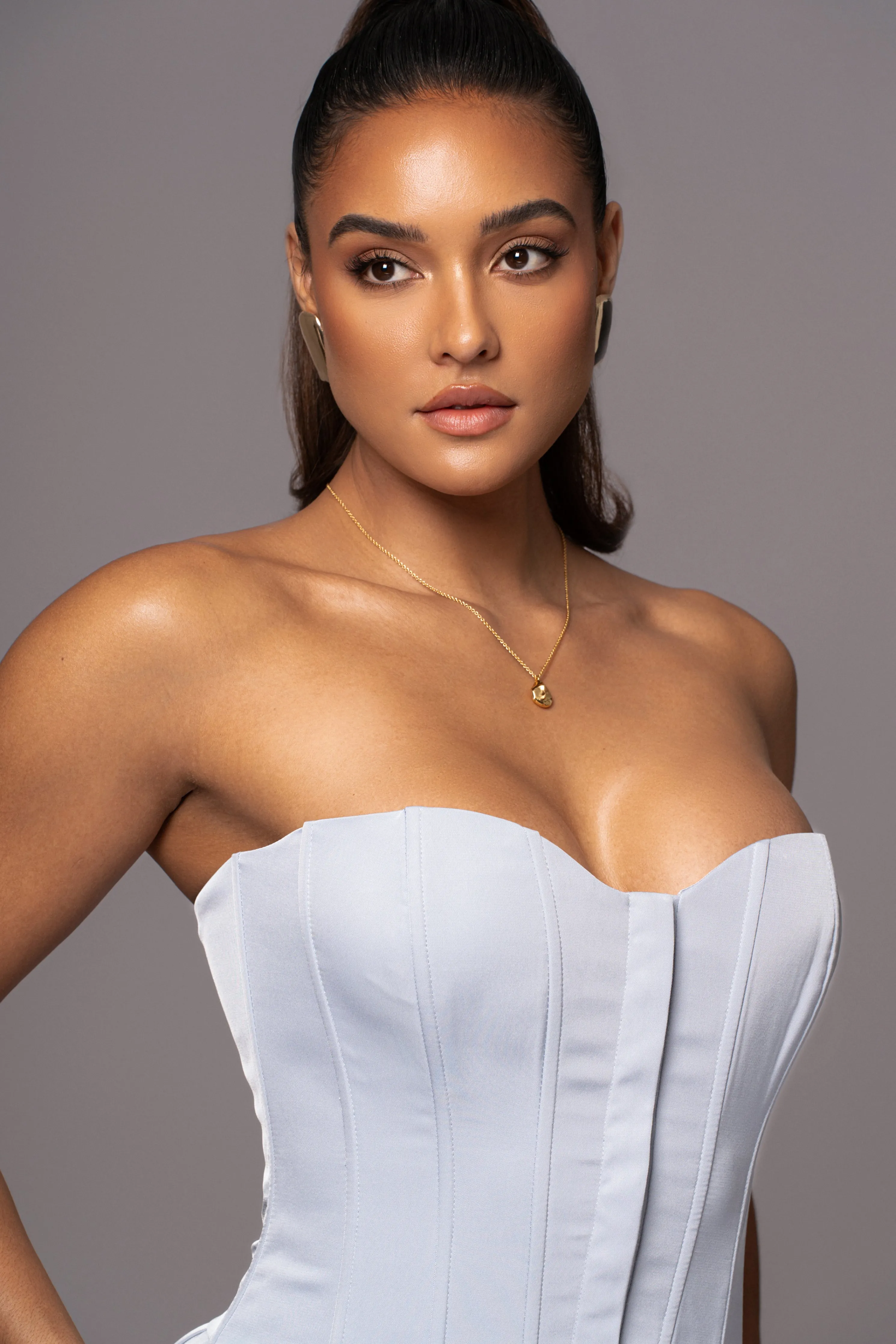 Blue Viv Satin Bustier Top