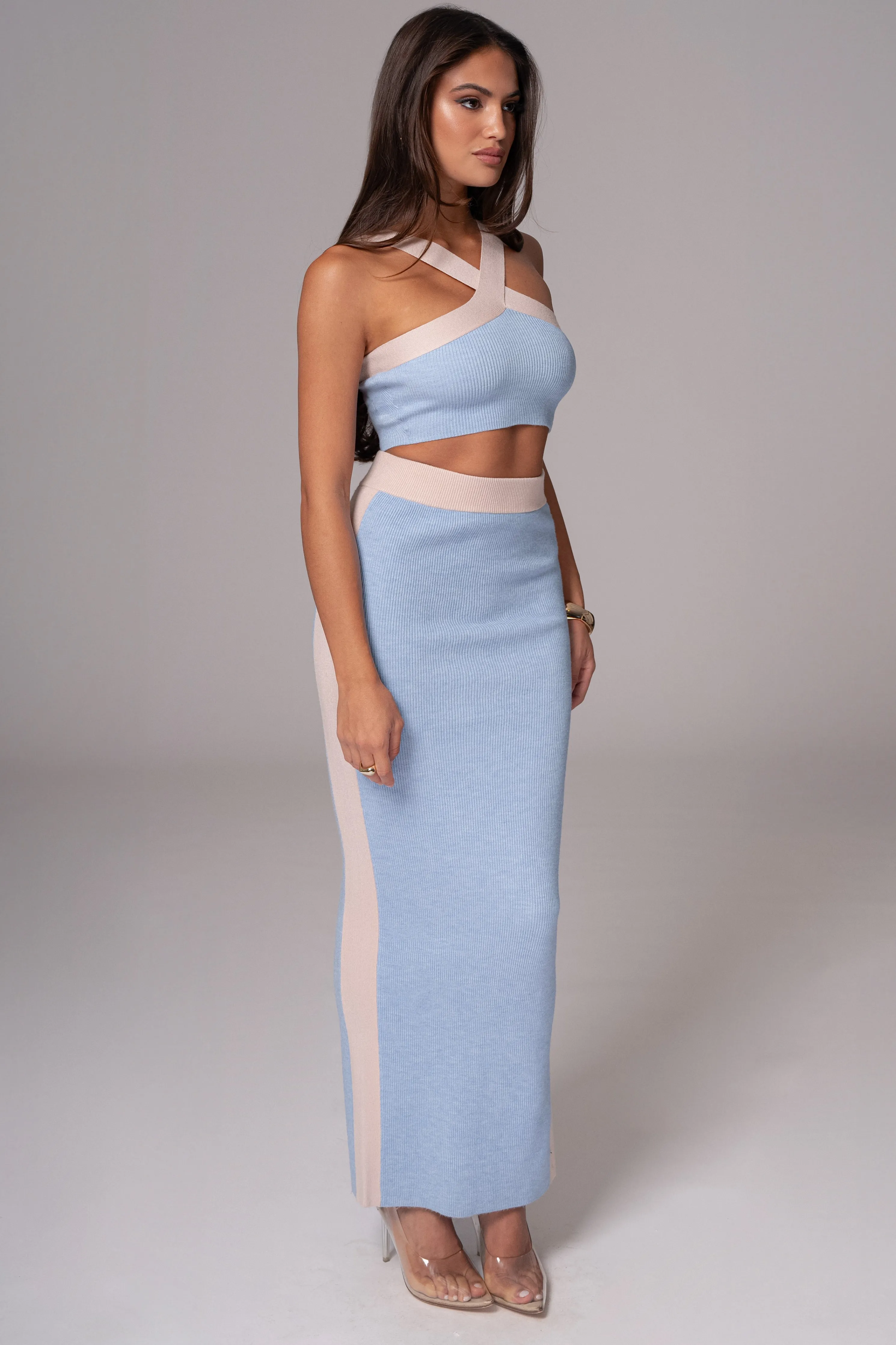 Blue/Beige Heartbreaker Two-Piece Skirt Set