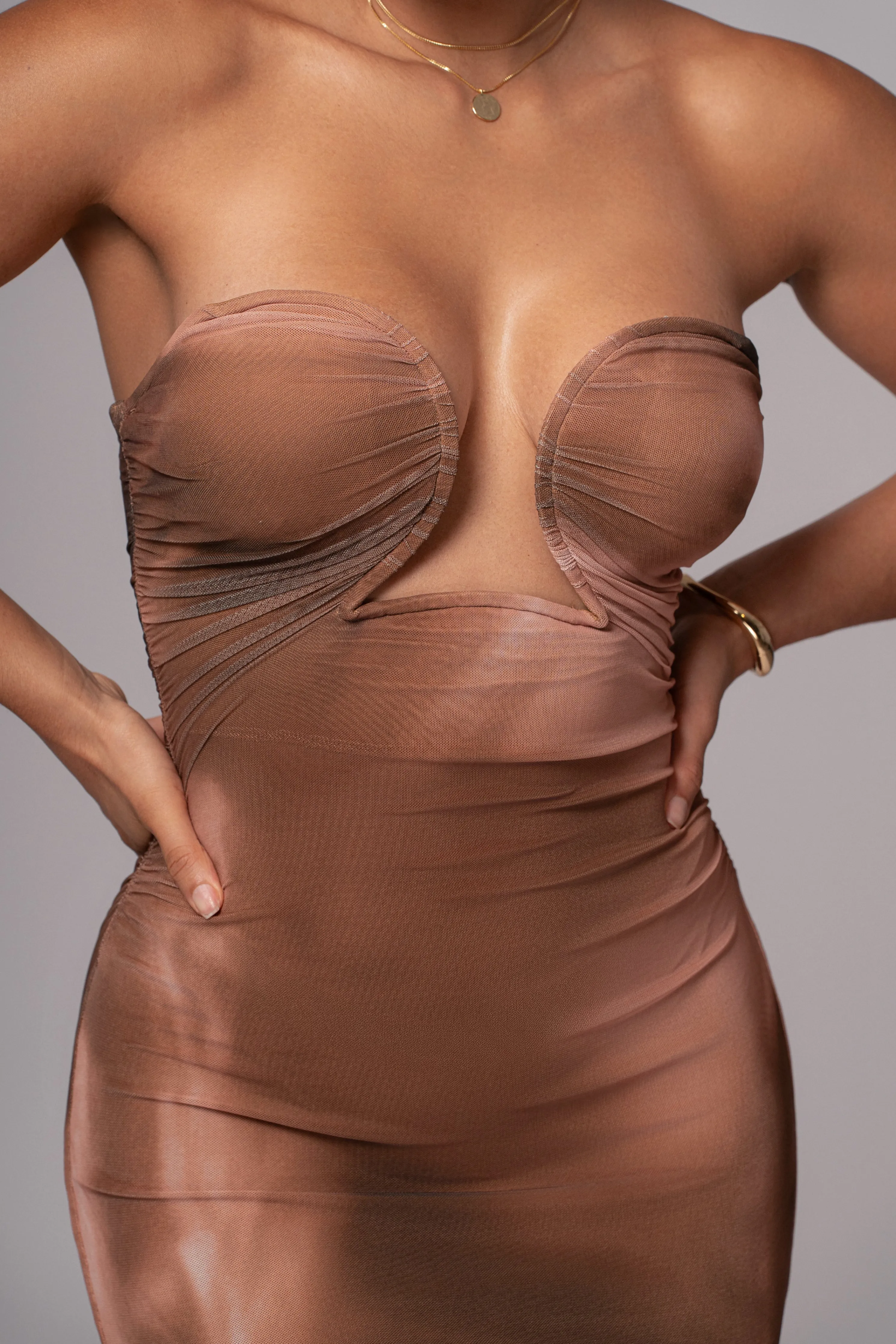 Brown Abstract Bethany Strapless Maxi Dress