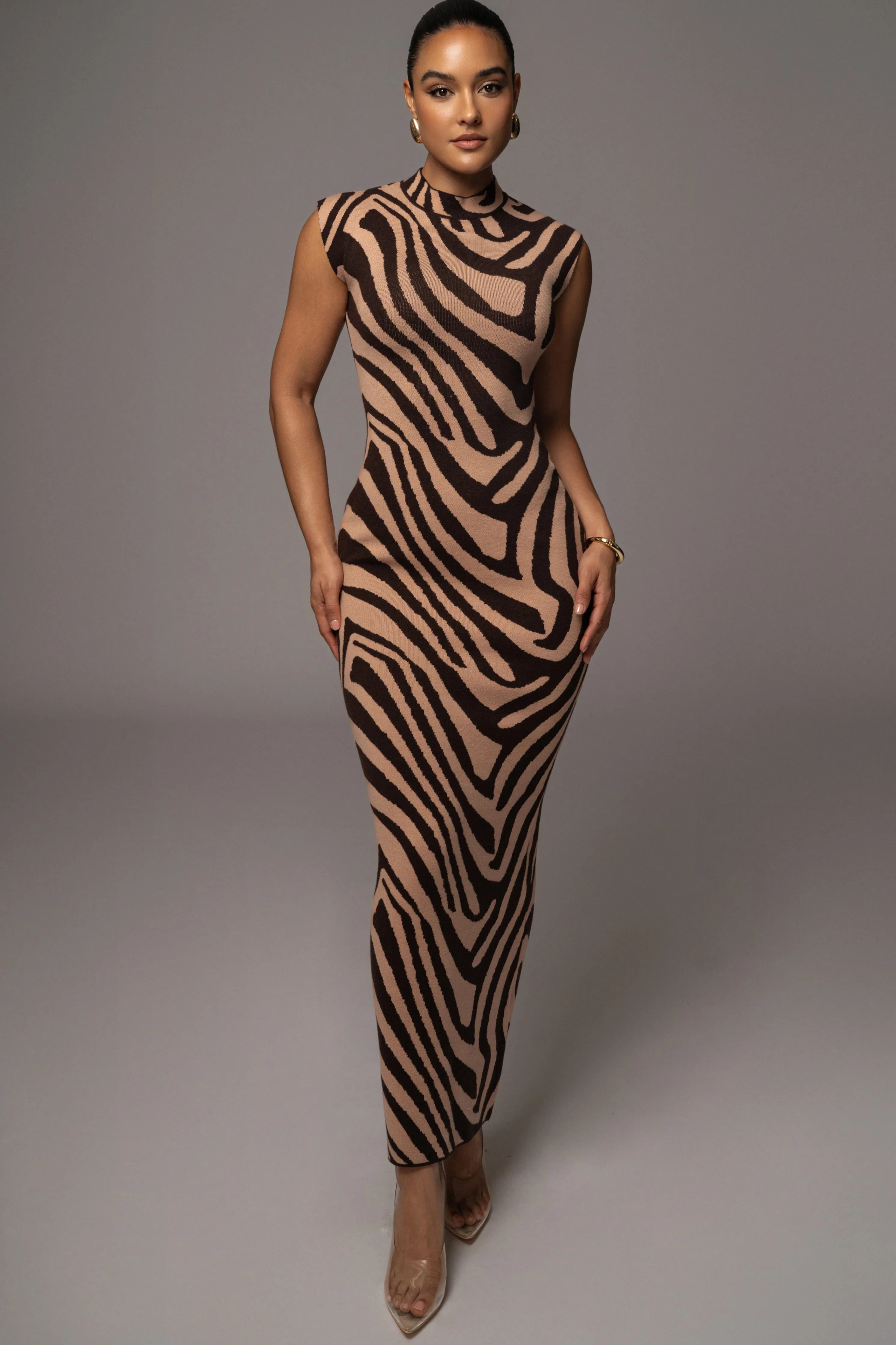Brown Abstract Print Edel Mock Maxi Dress