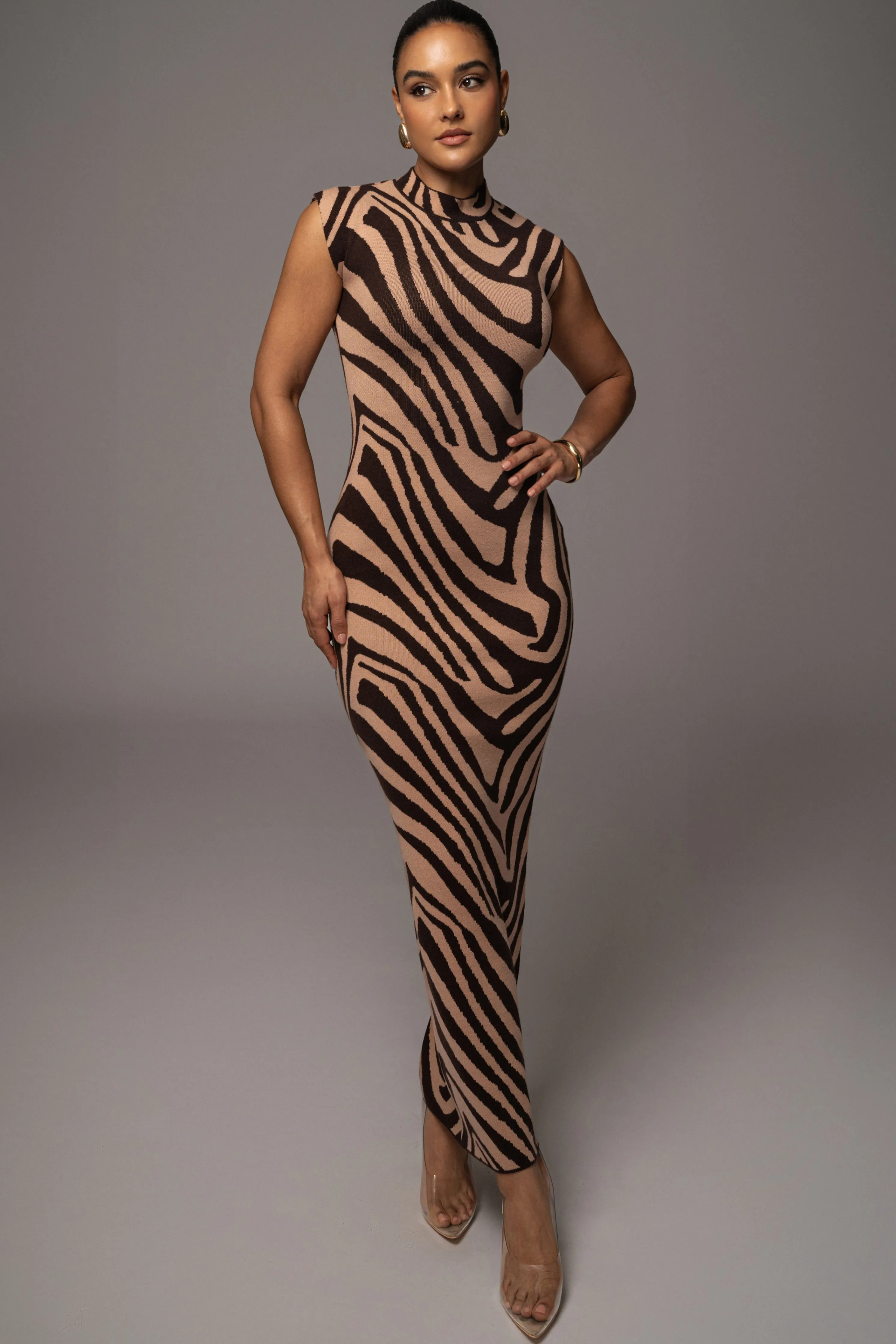 Brown Abstract Print Edel Mock Maxi Dress