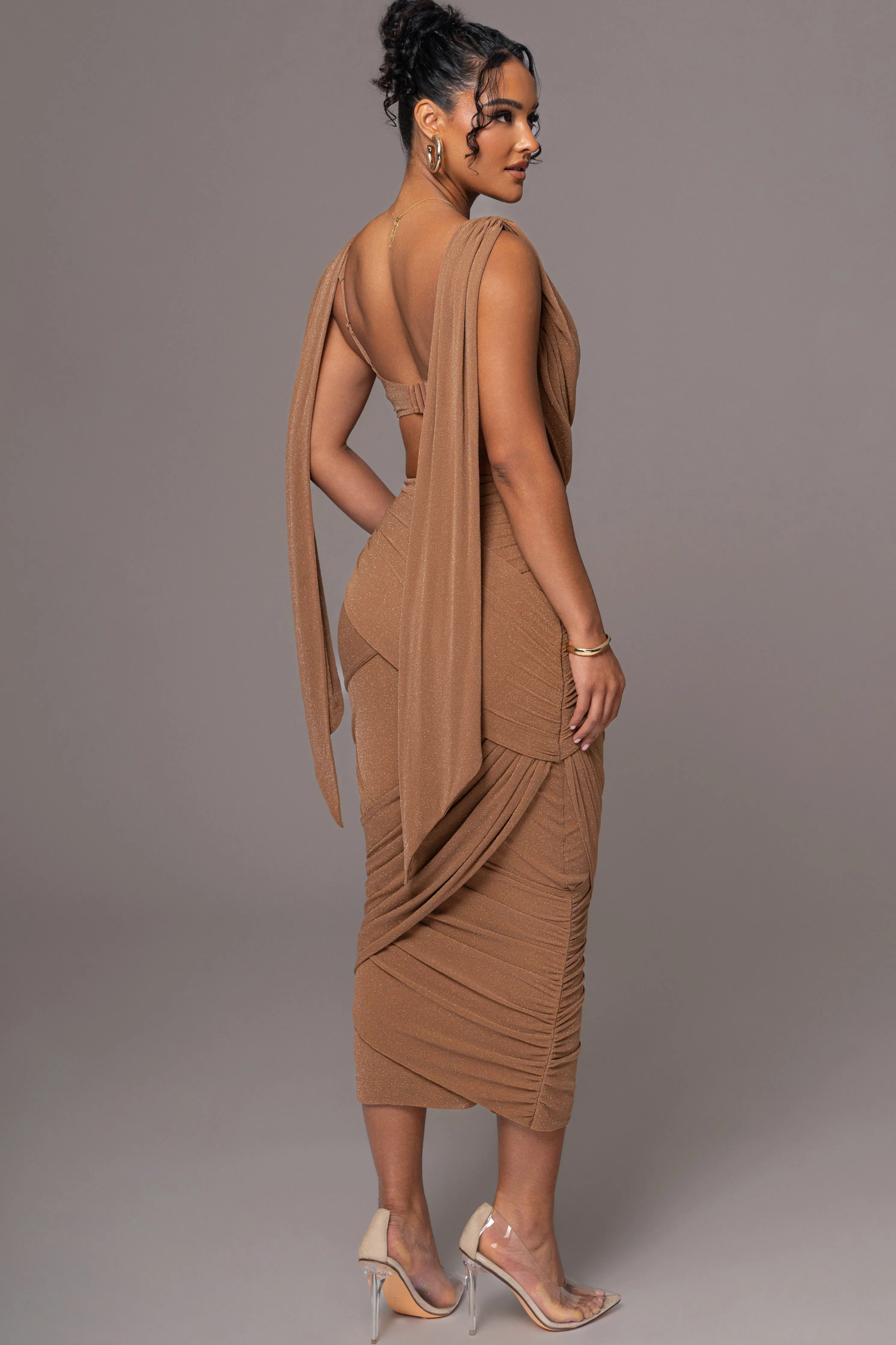 Brown Divine Drape Skirt Set