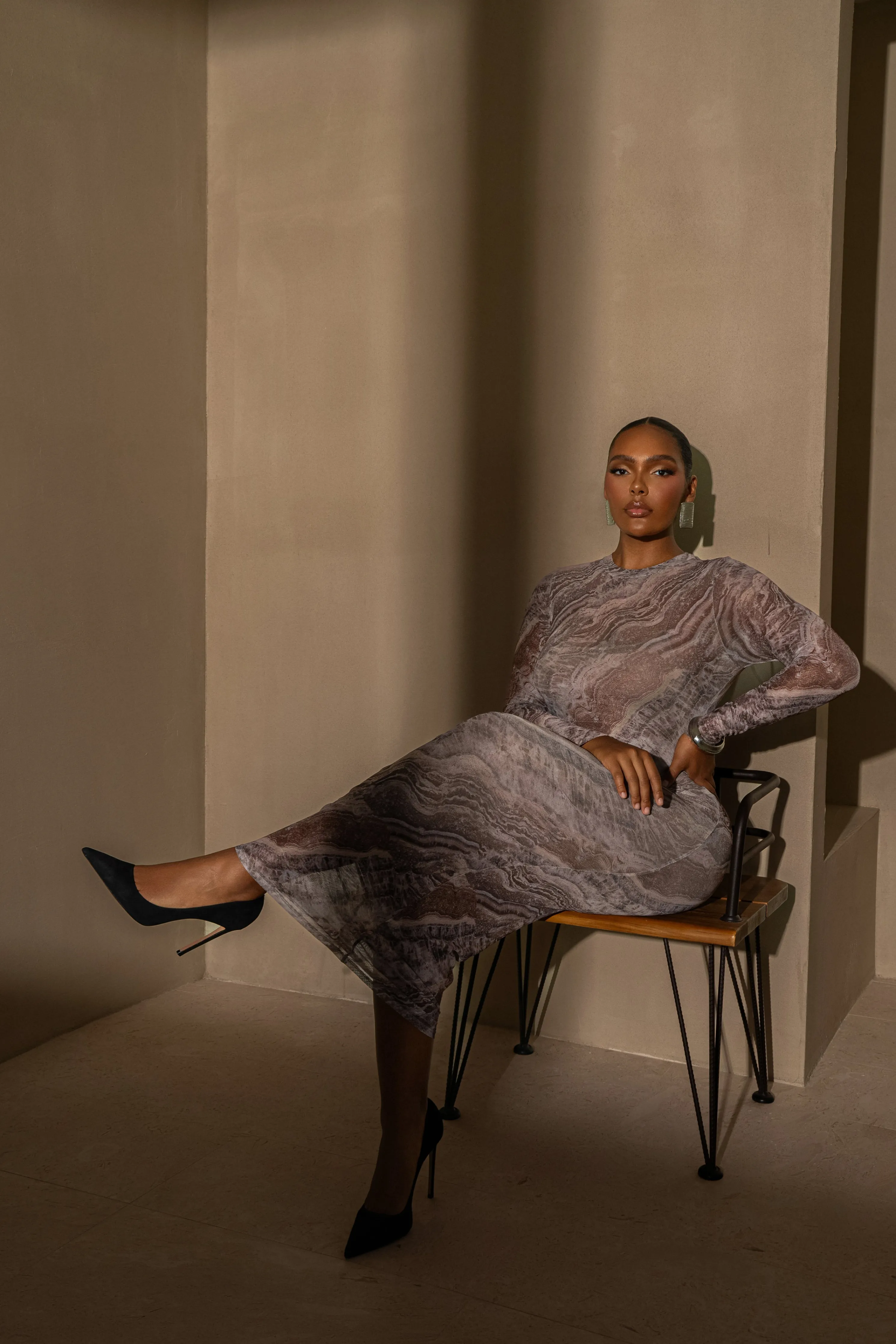 Brown Multi Solana Mesh Maxi Dress