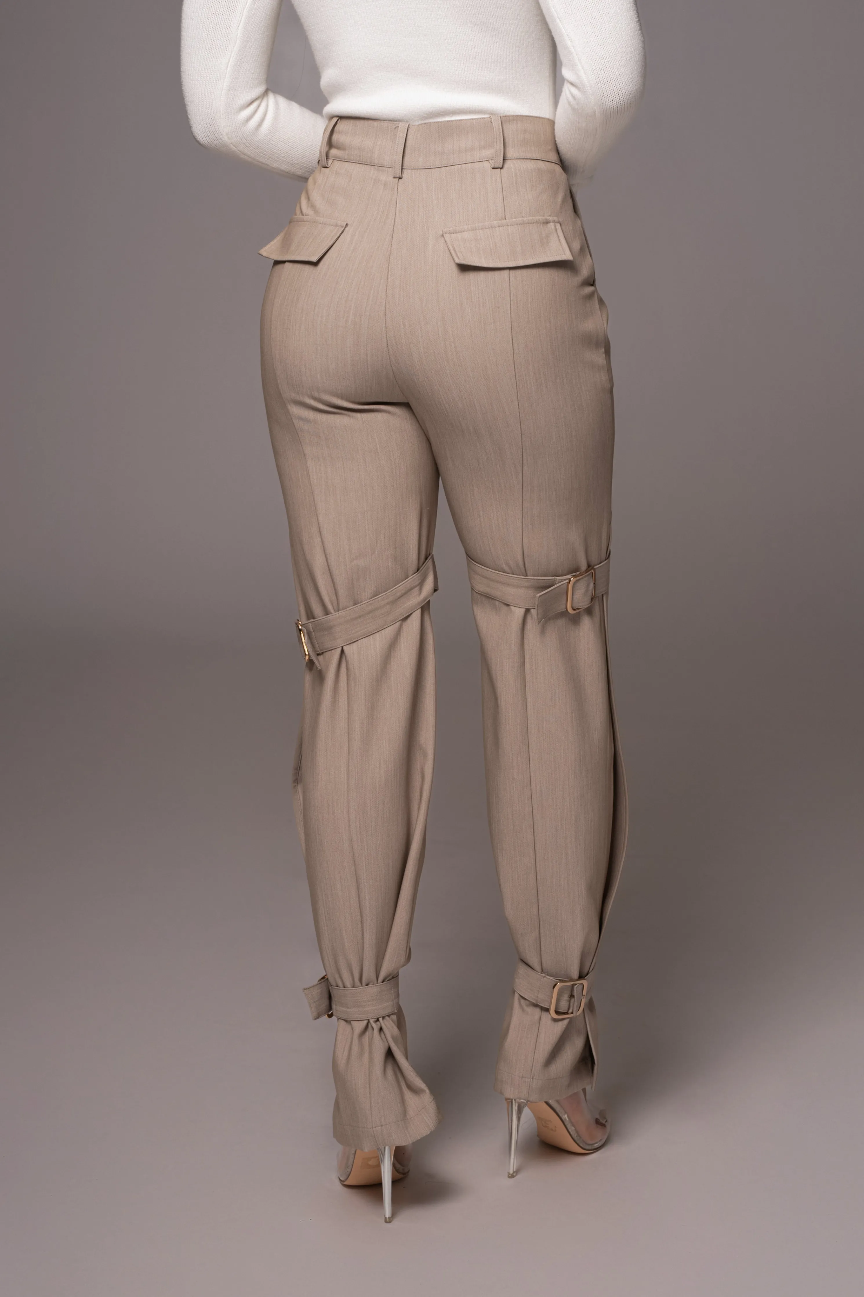 Brown Refined Belted Leg Pants