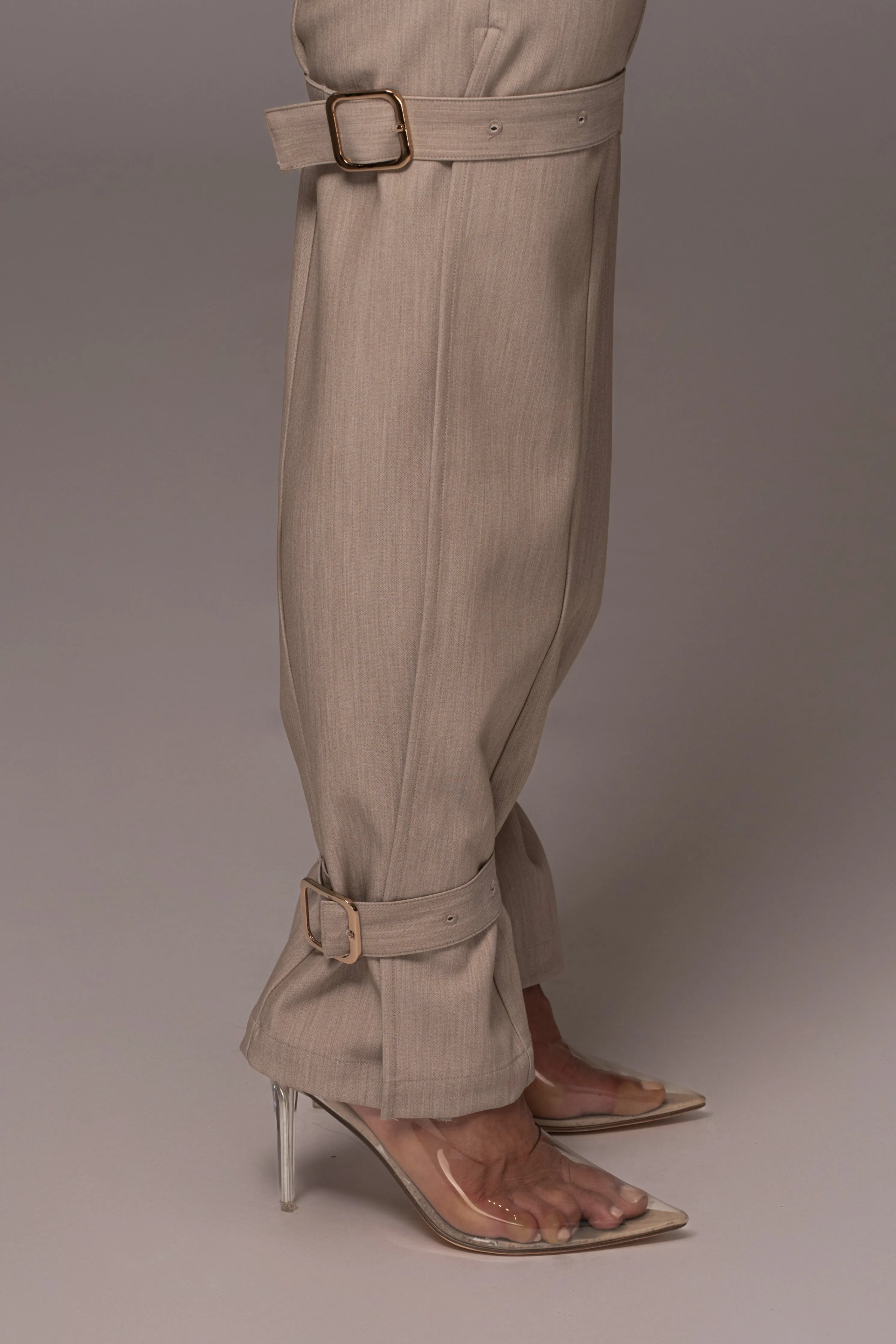Brown Refined Belted Leg Pants