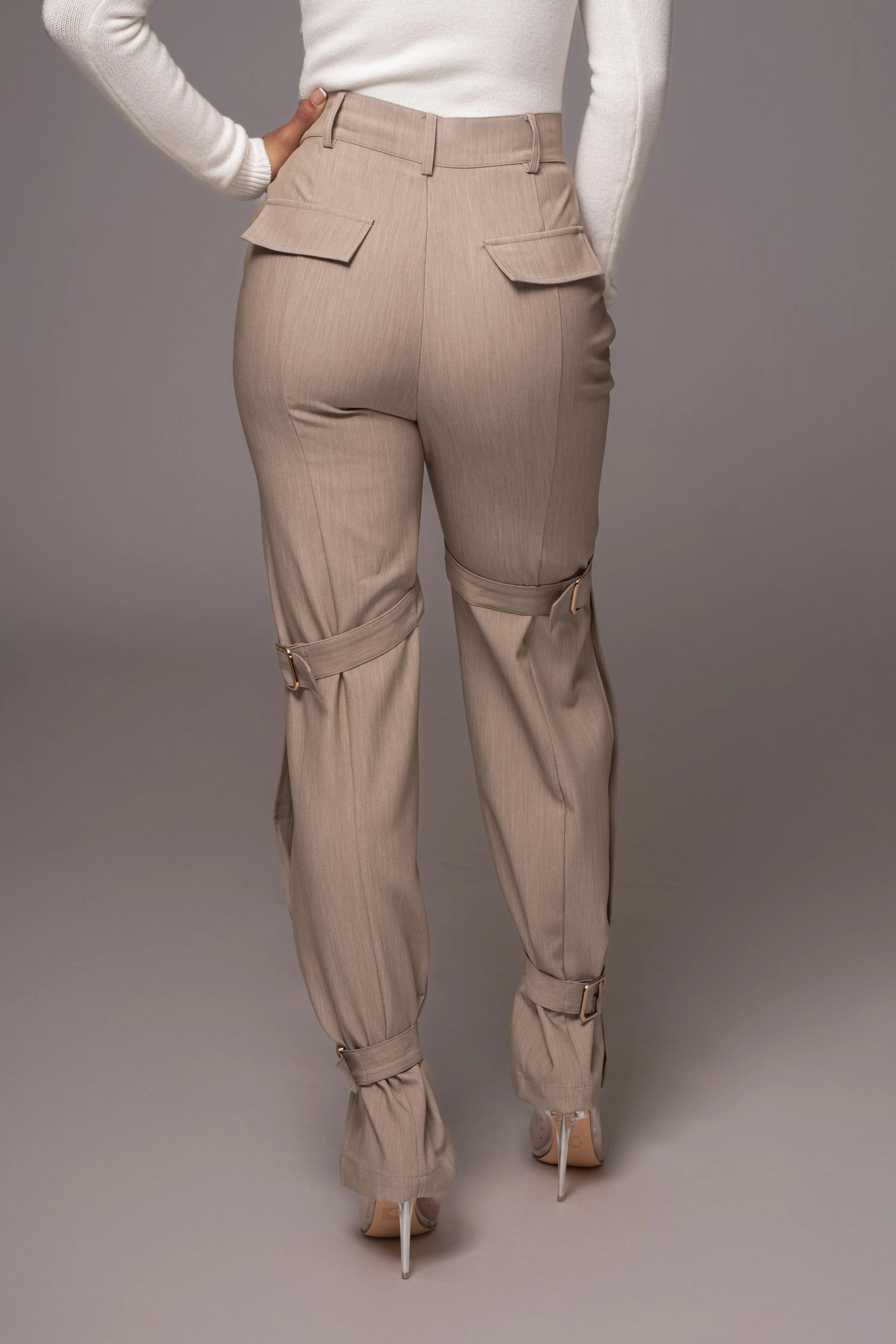 Brown Refined Belted Leg Pants