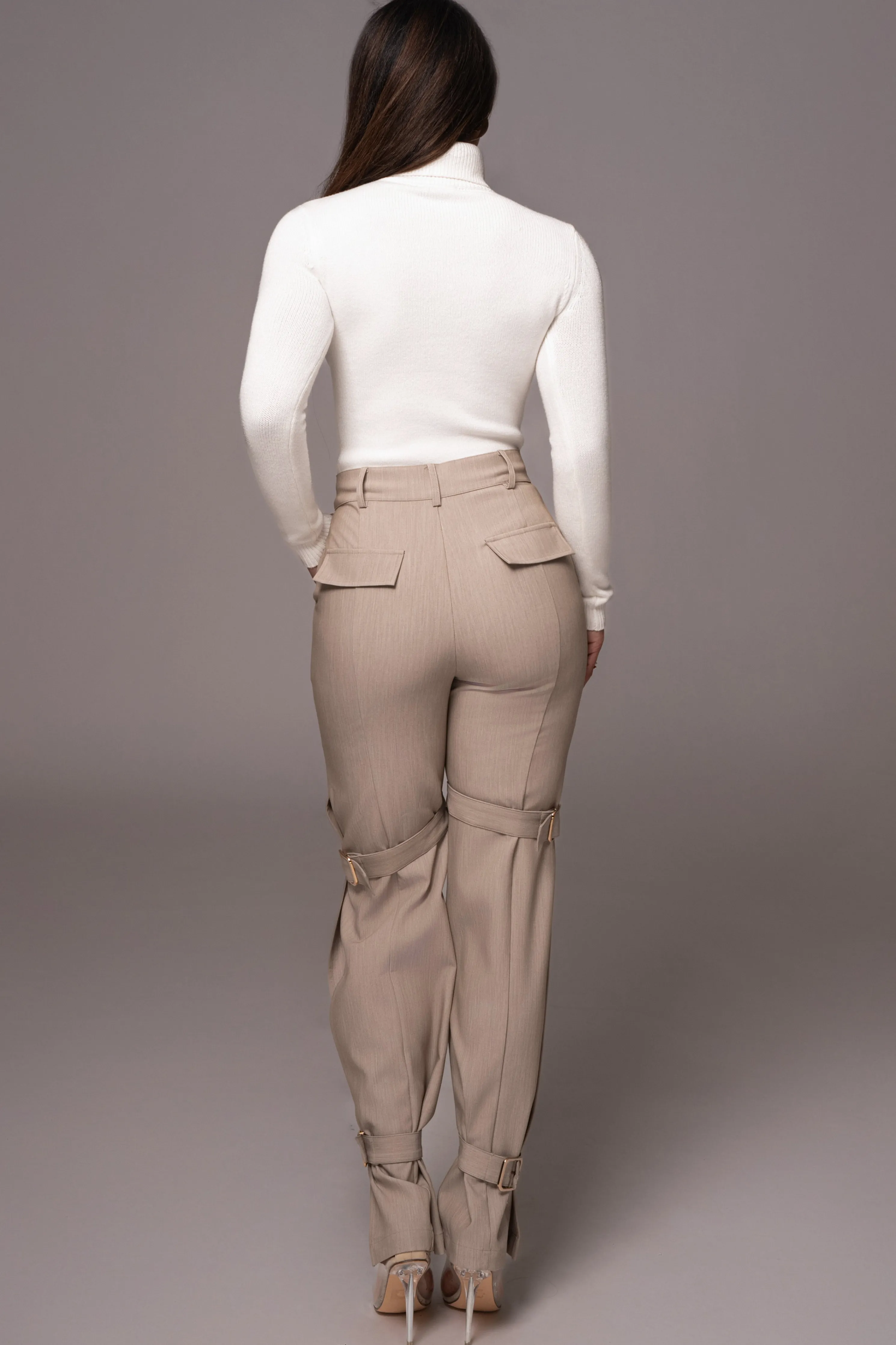 Brown Refined Belted Leg Pants