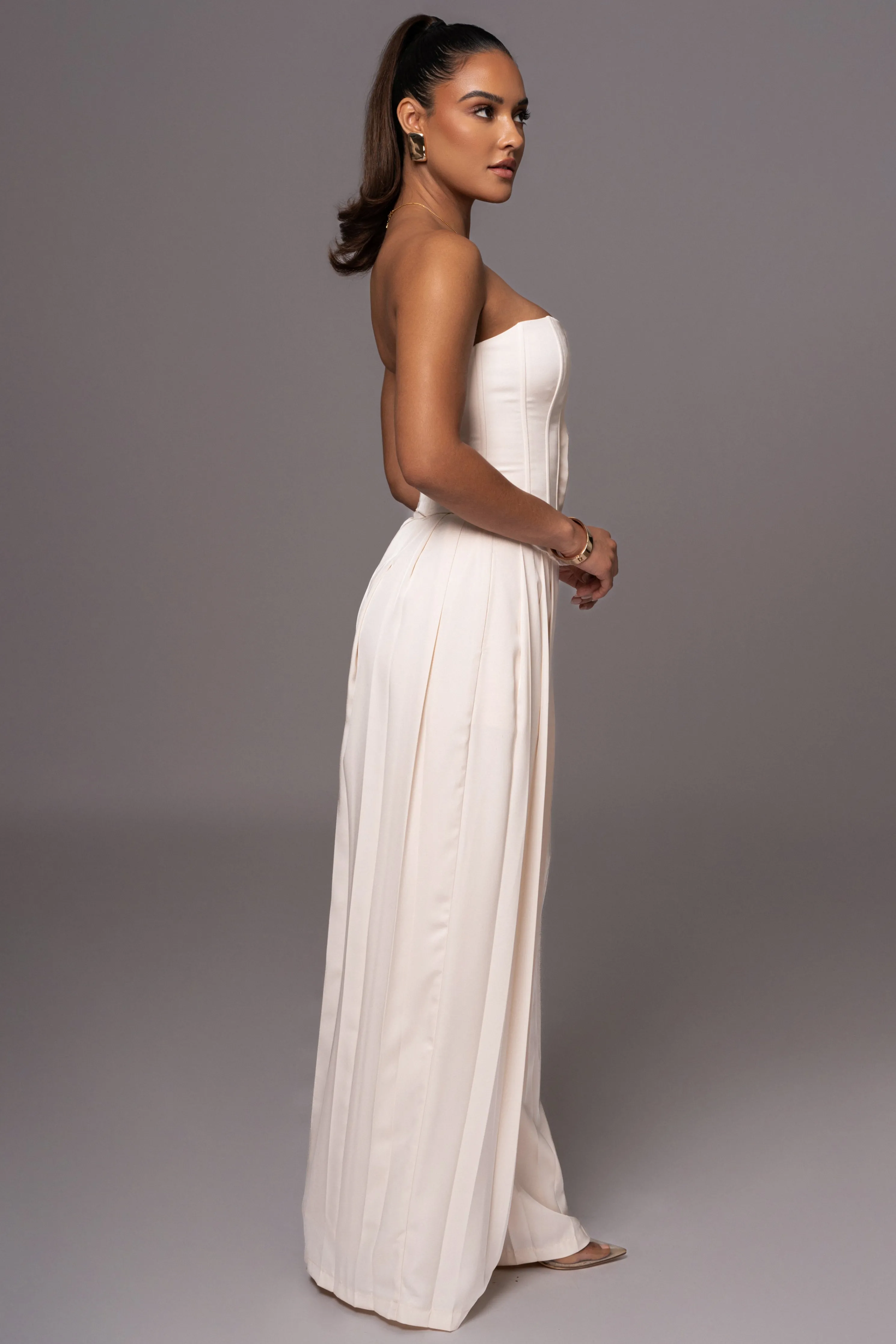 Buttercream Clara Wide Leg Pleated Trousers