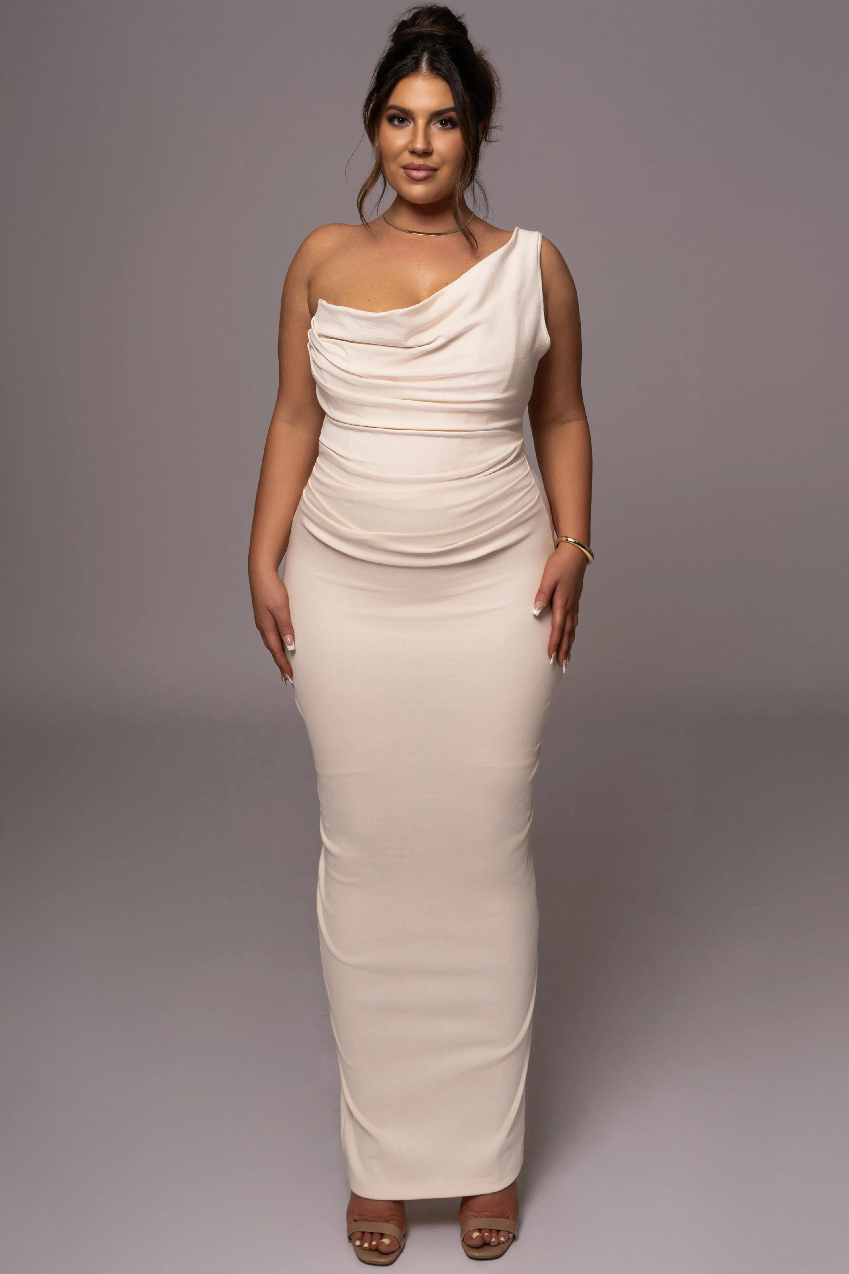 Buttercream Denim Krishna One Shoulder Maxi Dress