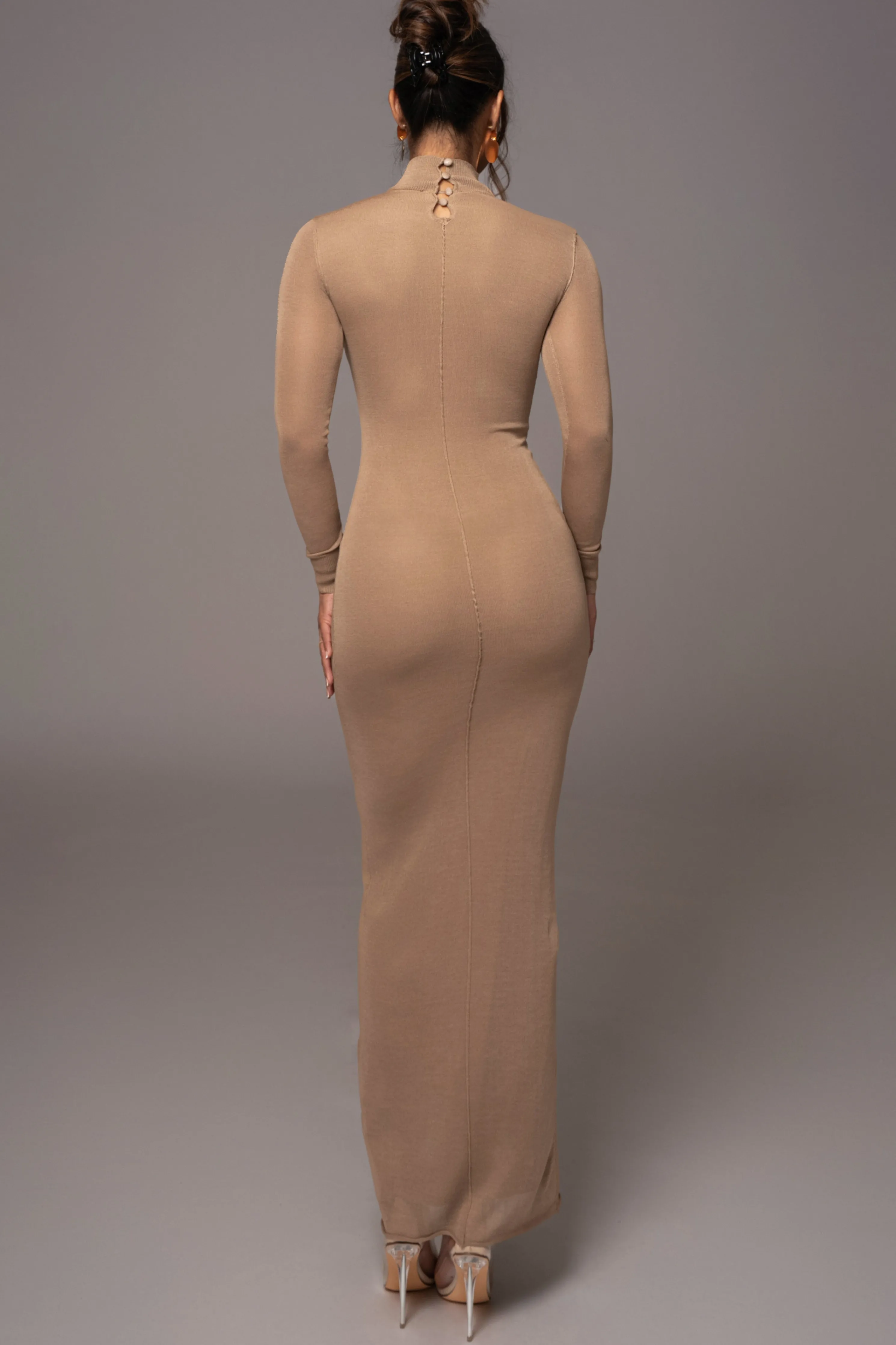 Camel Fame Mock Neck Maxi Dress