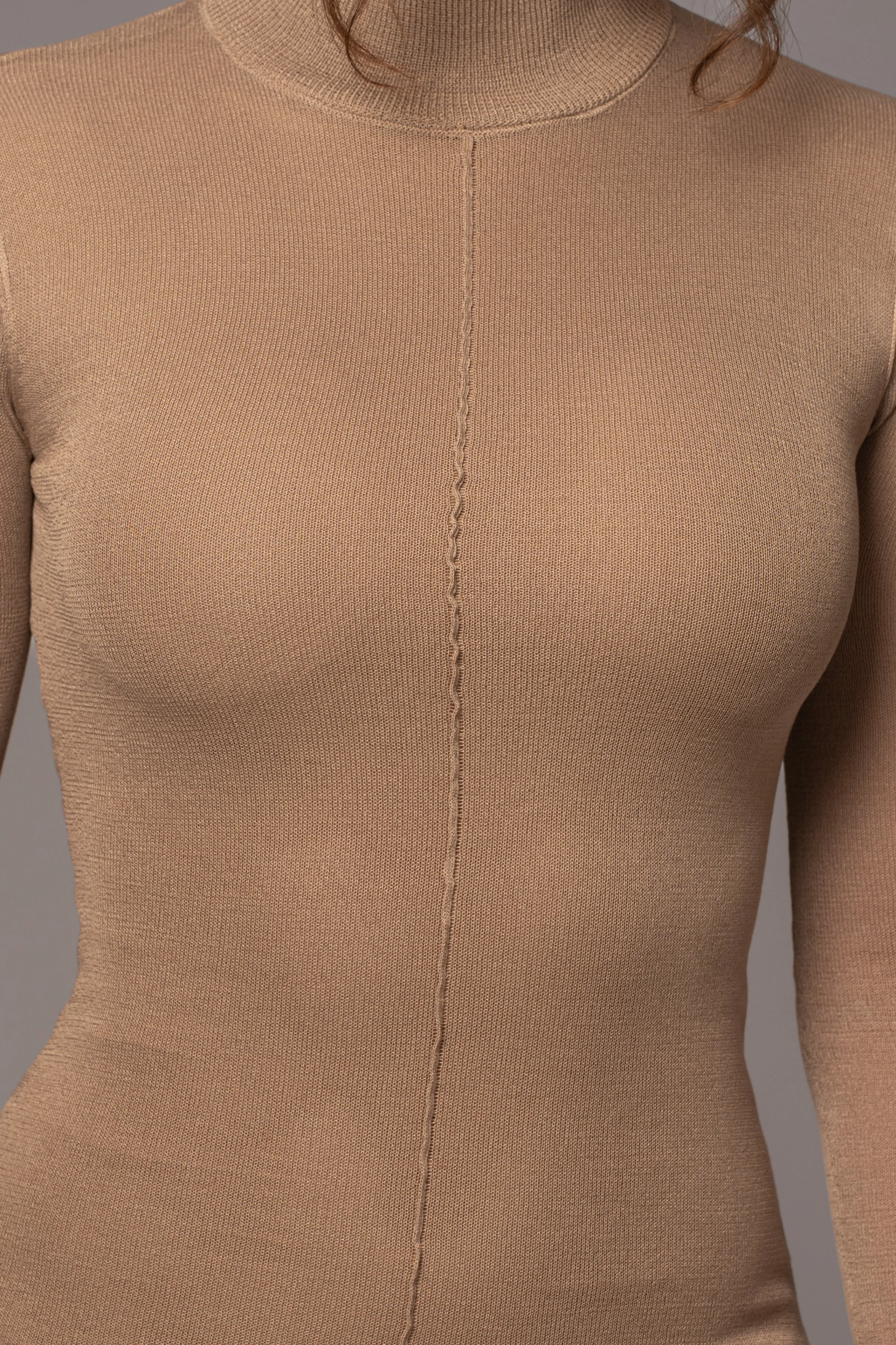 Camel Fame Mock Neck Maxi Dress