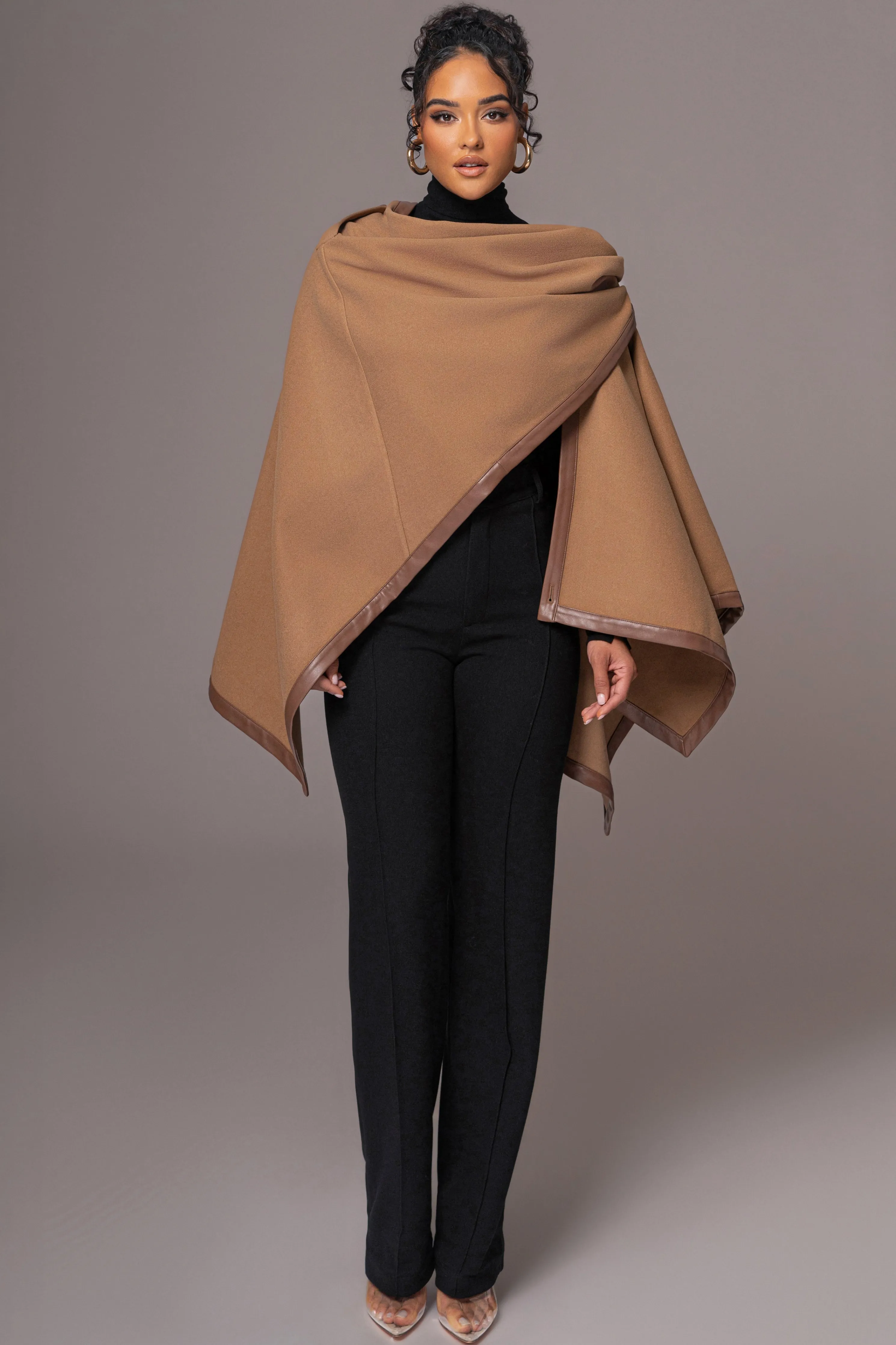 Camel Felt And Faux Leather Shawl