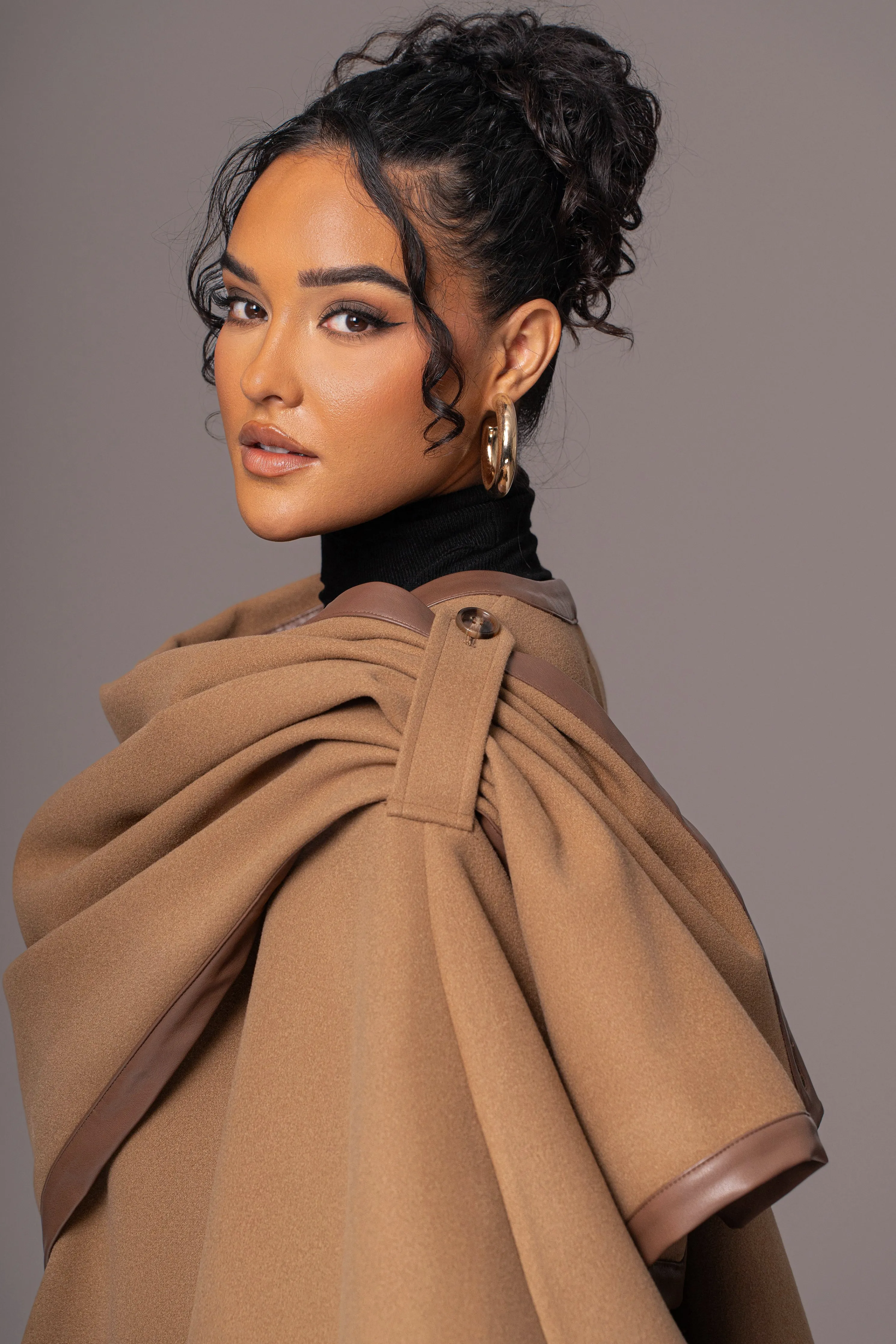 Camel Felt And Faux Leather Shawl