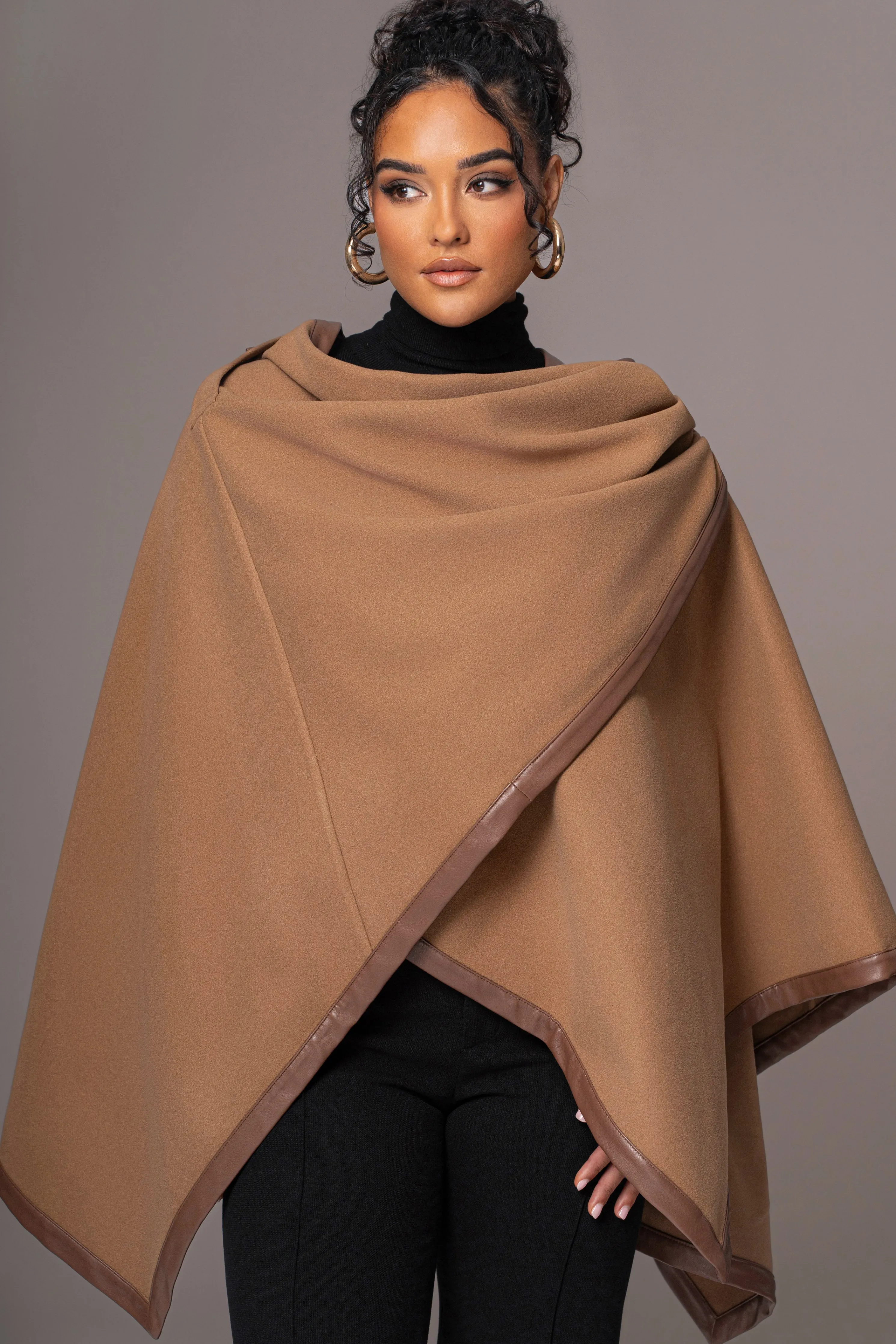 Camel Felt And Faux Leather Shawl