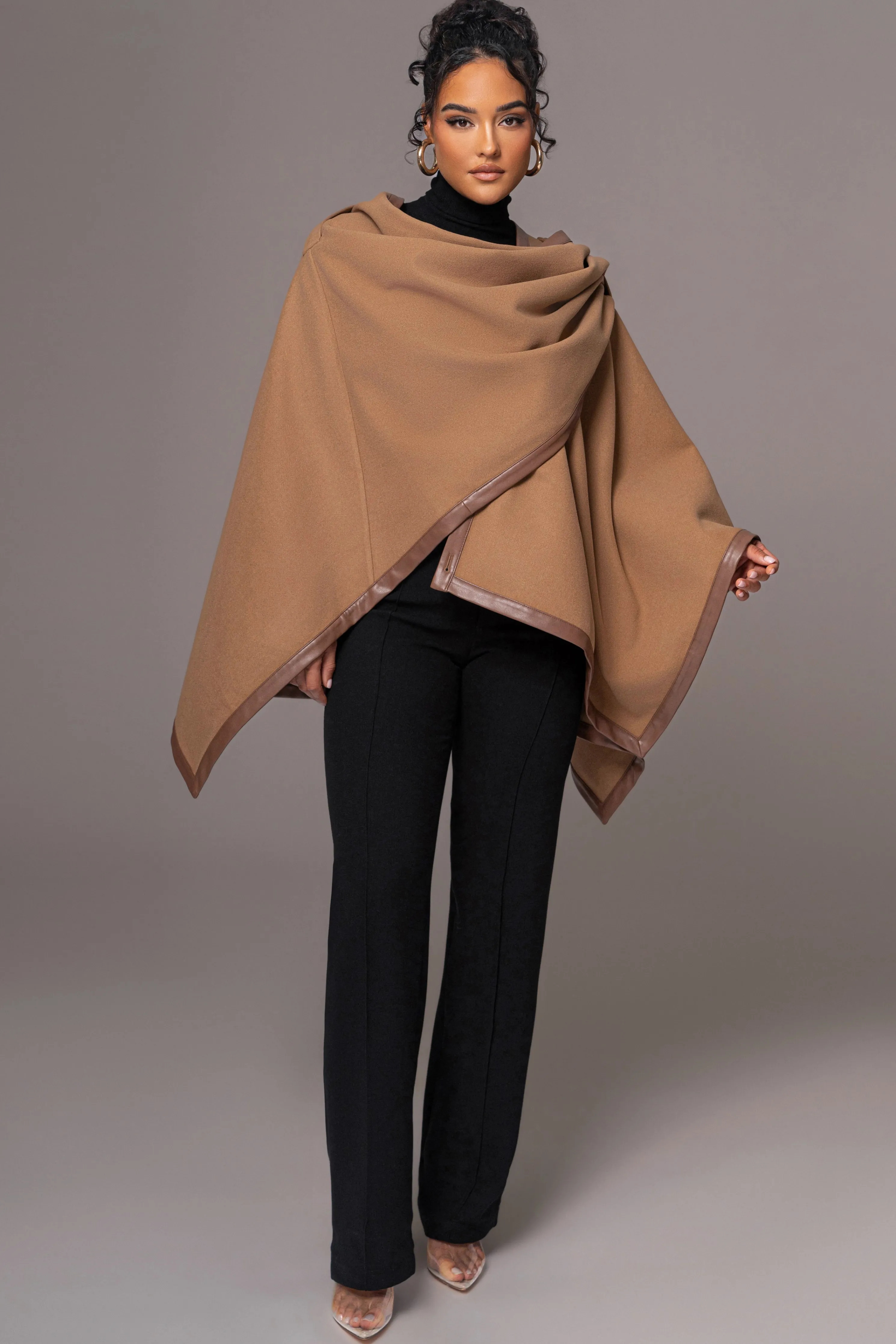 Camel Felt And Faux Leather Shawl