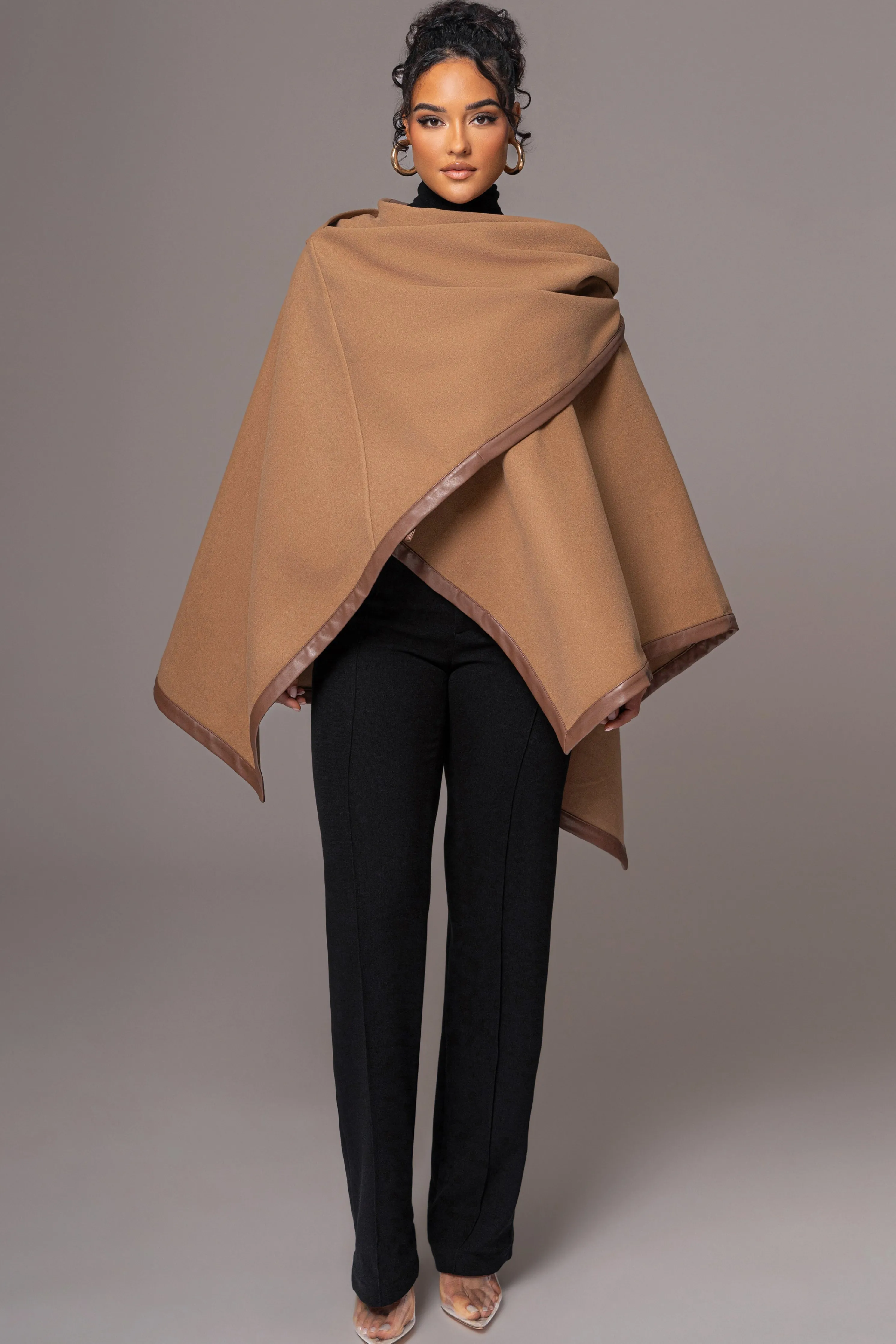 Camel Felt And Faux Leather Shawl