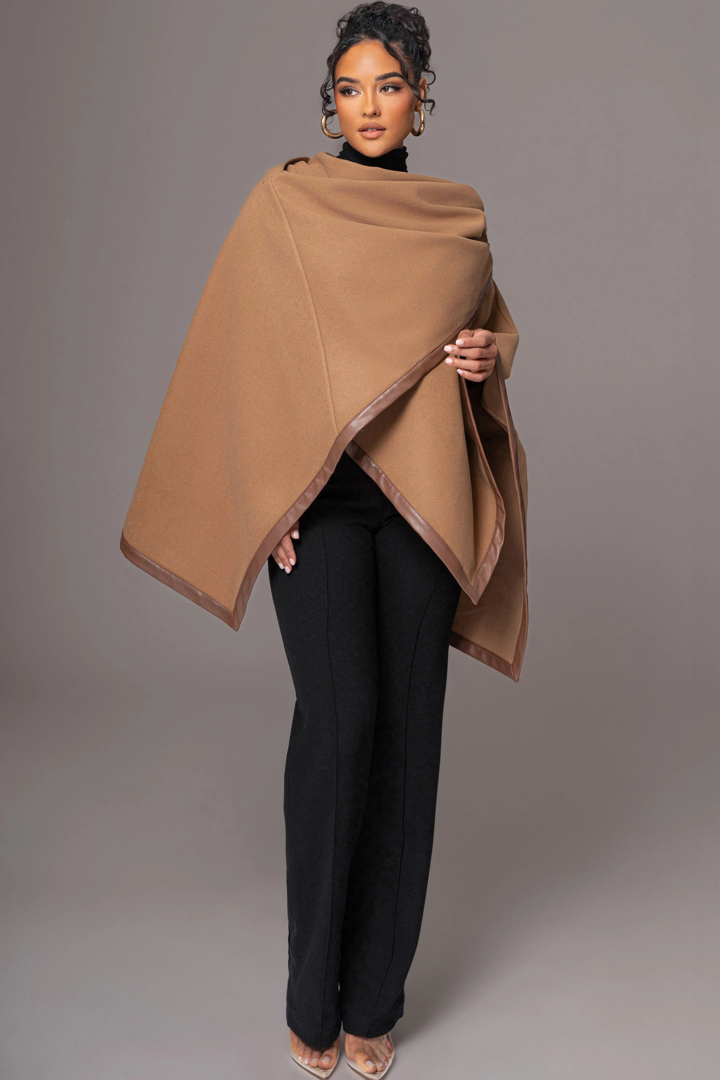 Camel Felt And Faux Leather Shawl