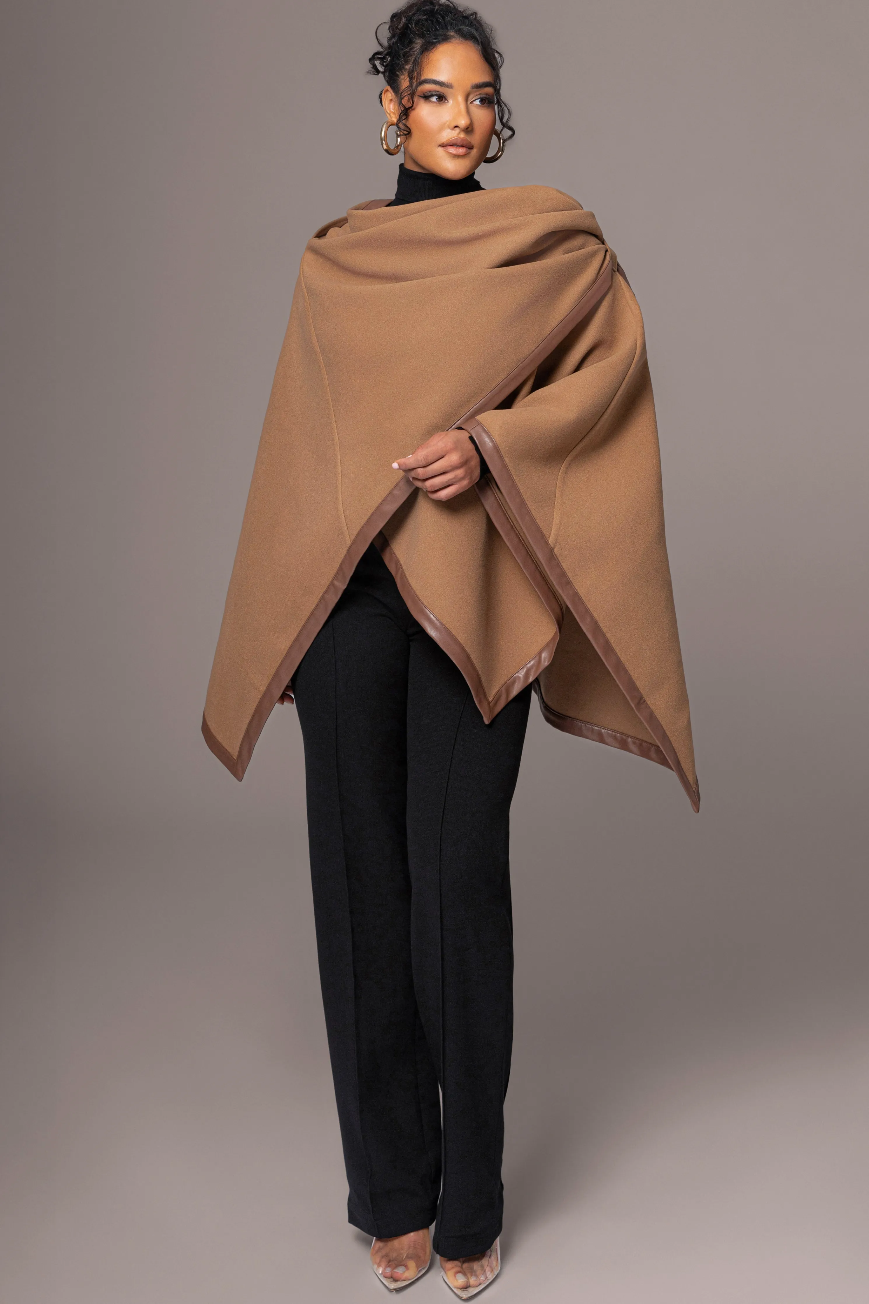Camel Felt And Faux Leather Shawl