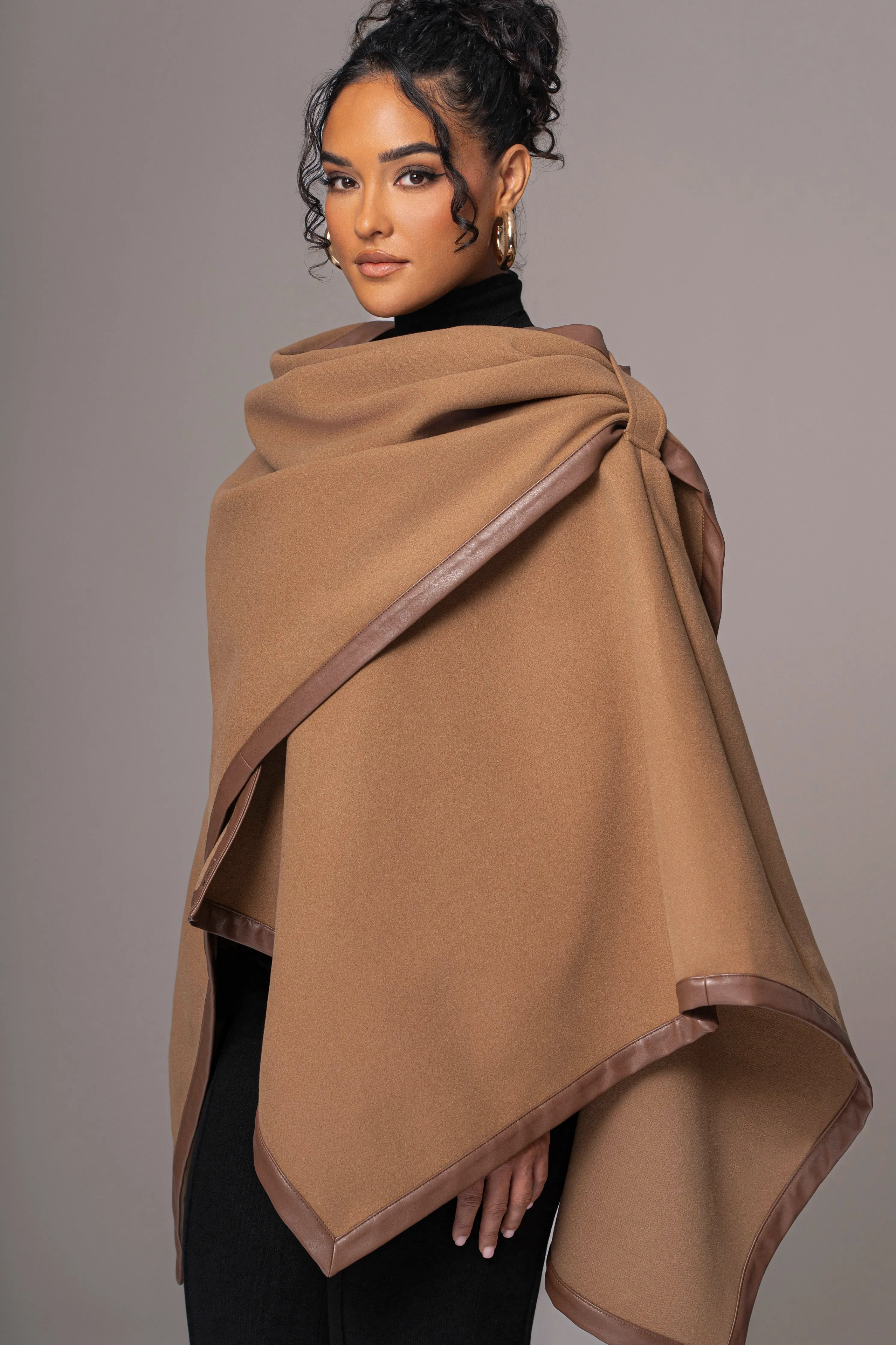 Camel Felt And Faux Leather Shawl