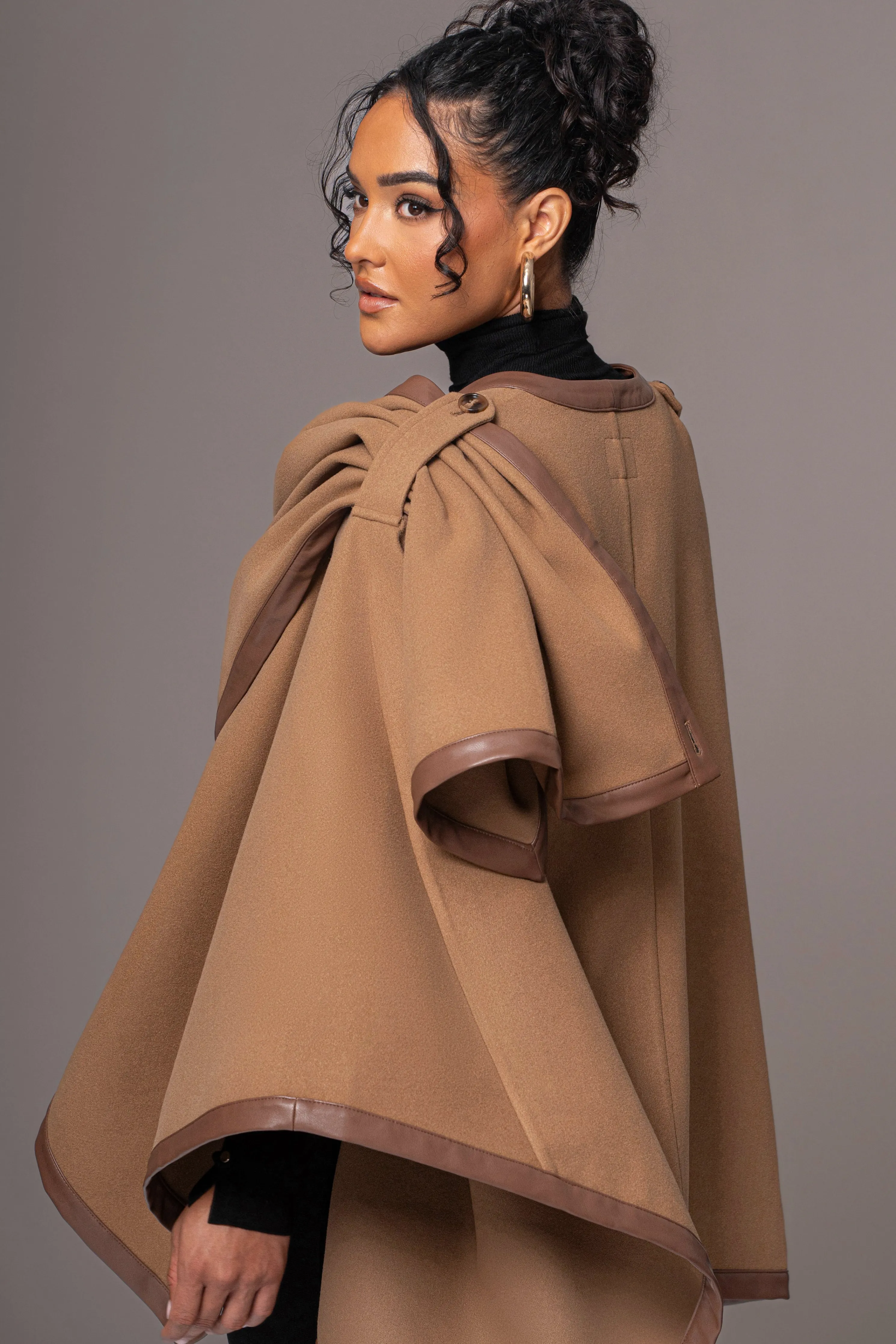 Camel Felt And Faux Leather Shawl