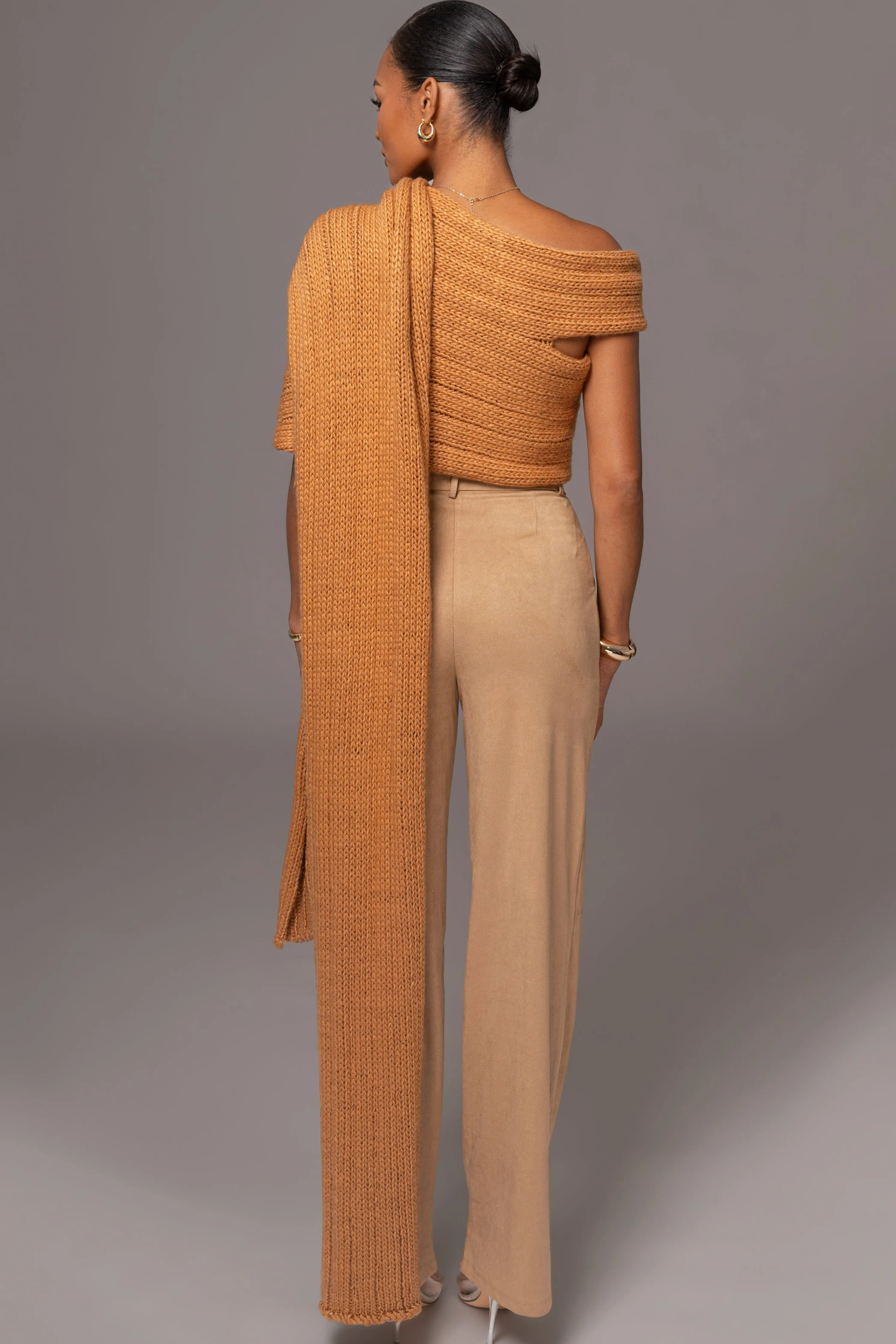 Camel Soft Life Cable Knit Sweater Top