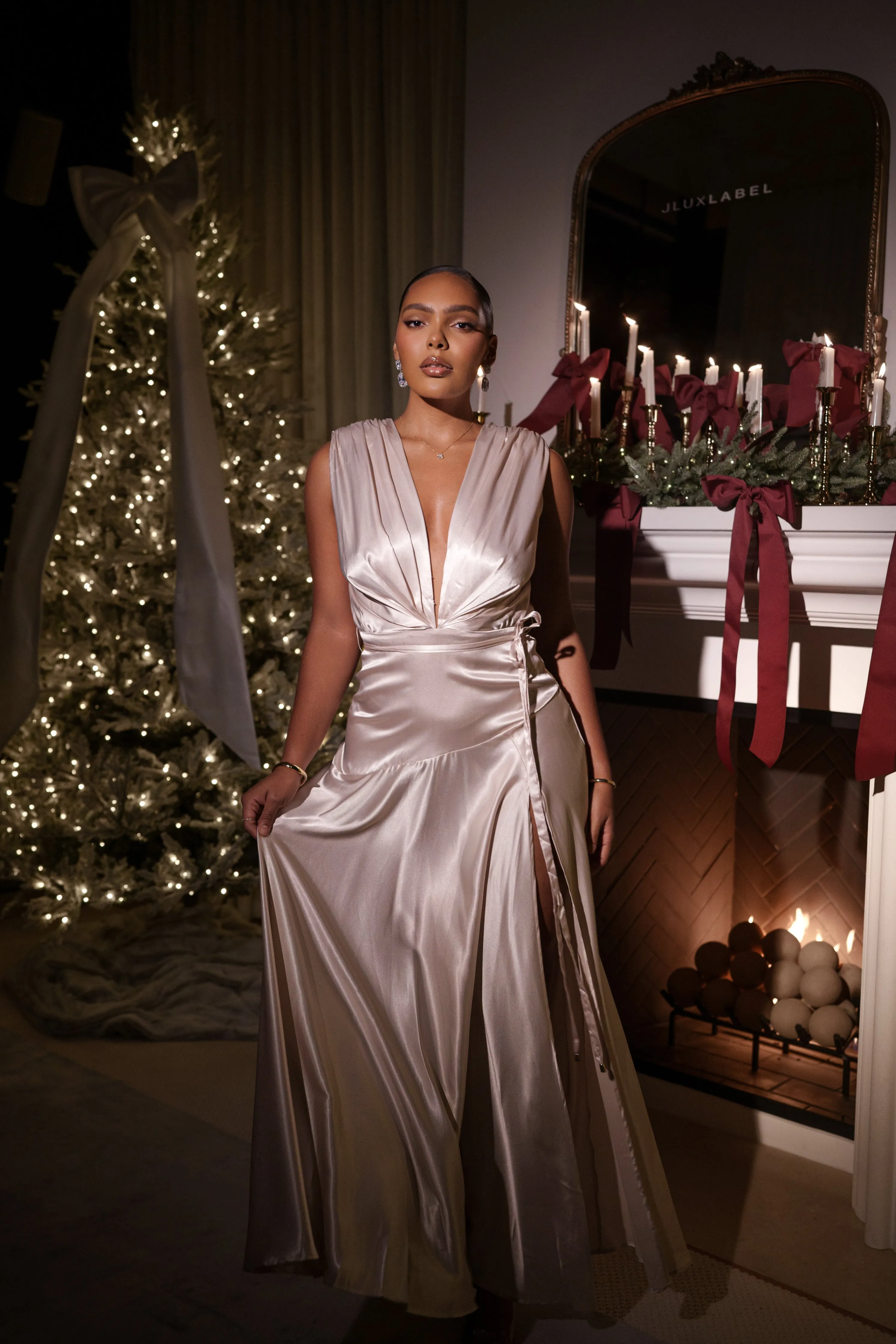 Champagne Amalia Satin Maxi Dress