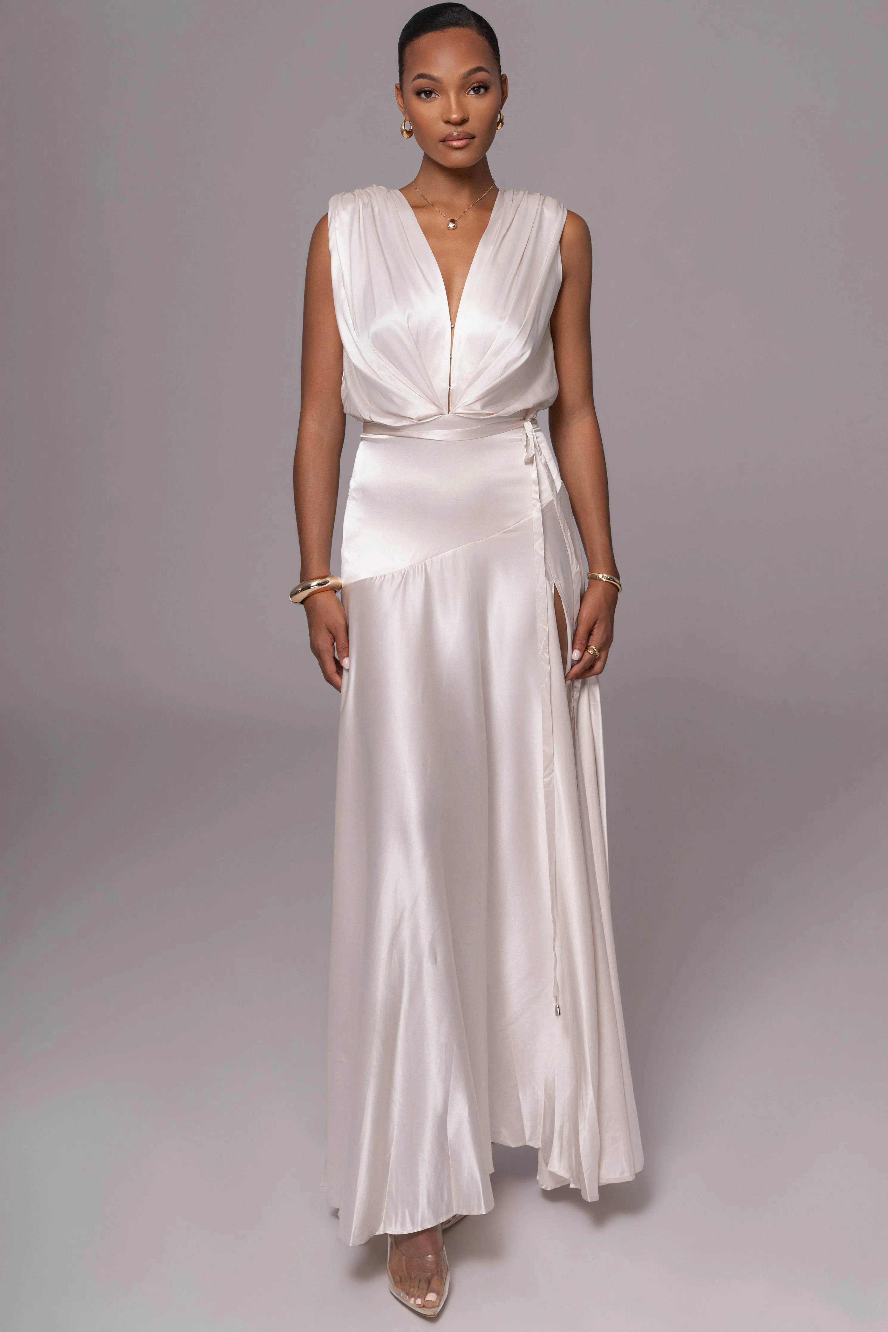 Champagne Amalia Satin Maxi Dress