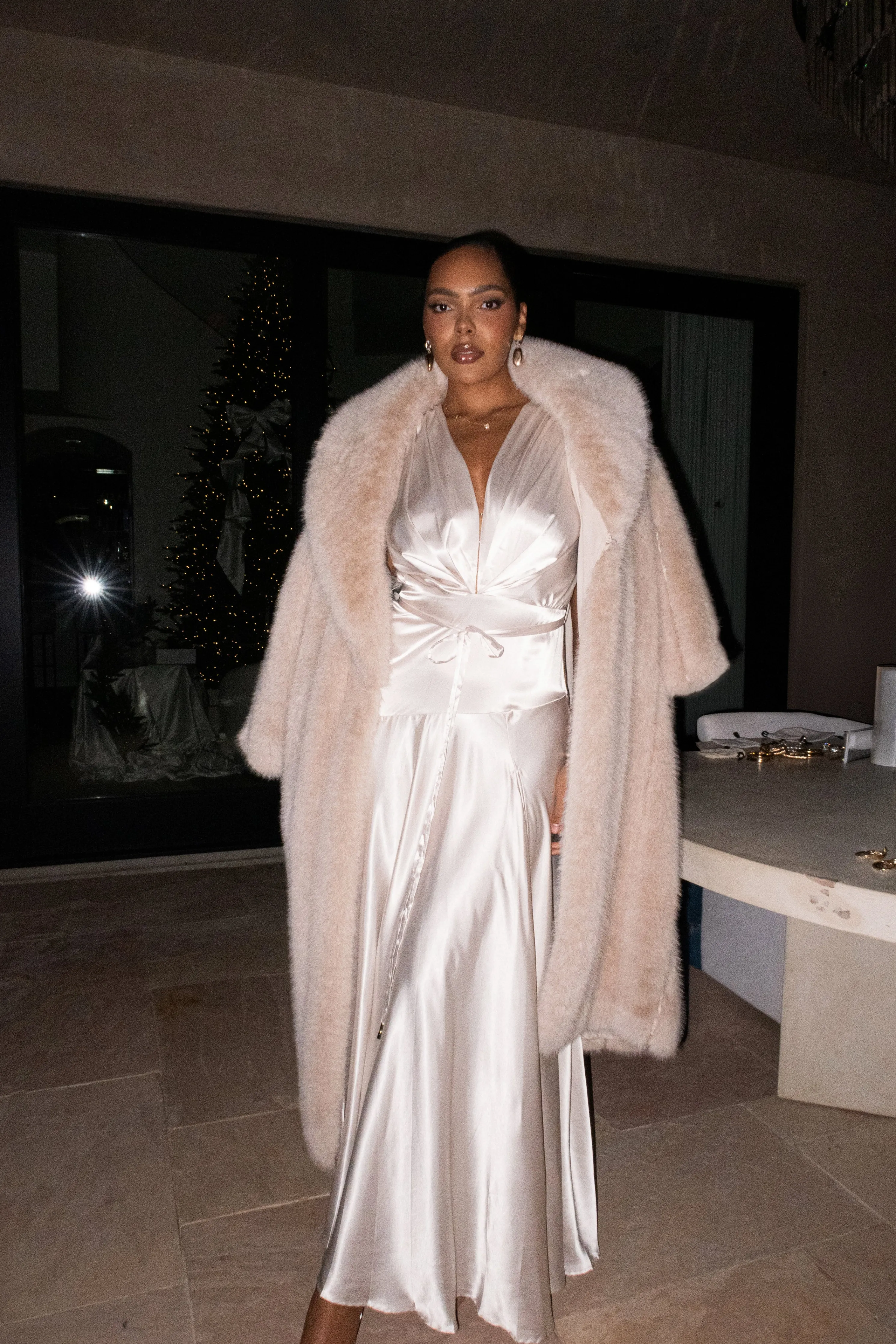 Champagne Amalia Satin Maxi Dress