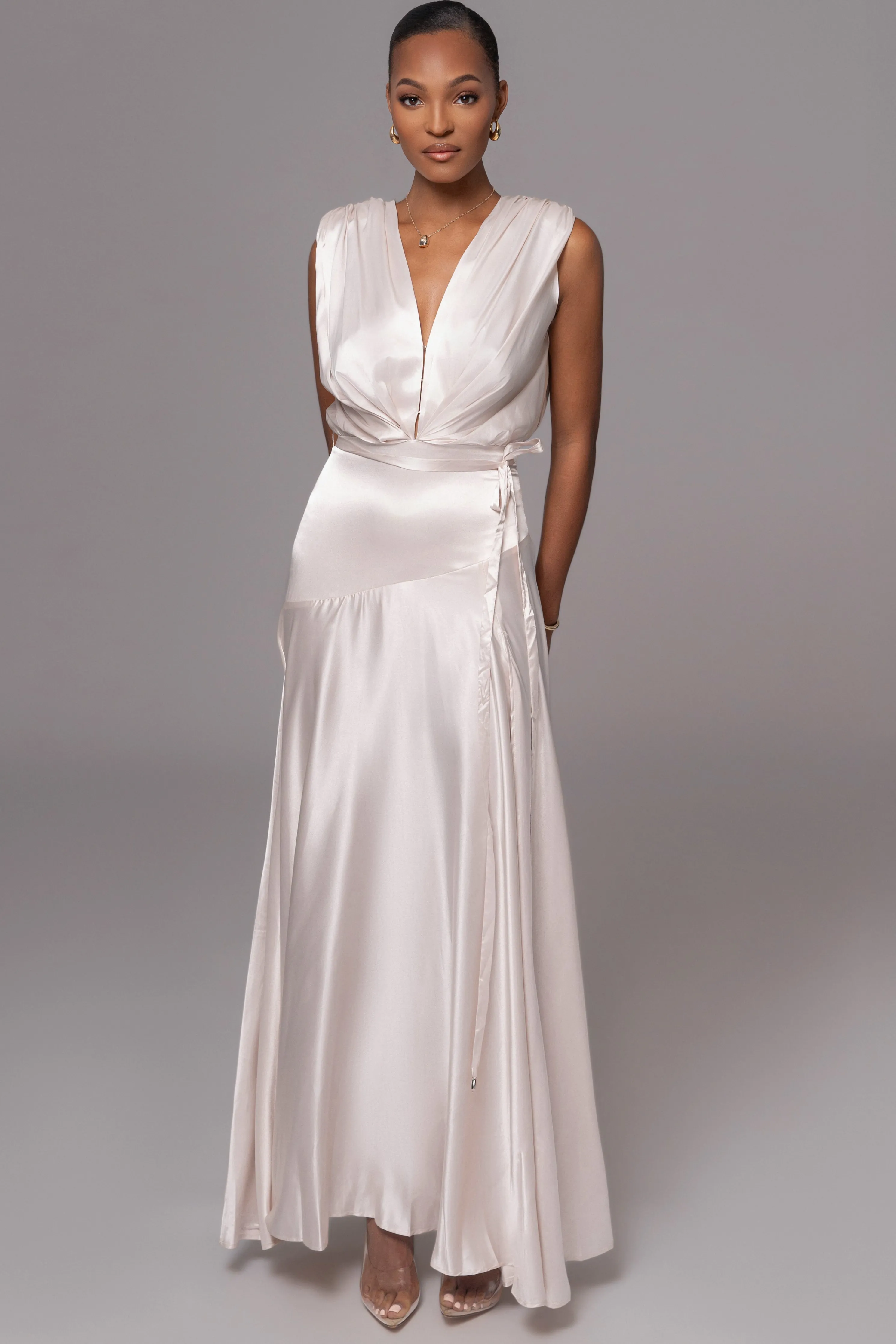Champagne Amalia Satin Maxi Dress